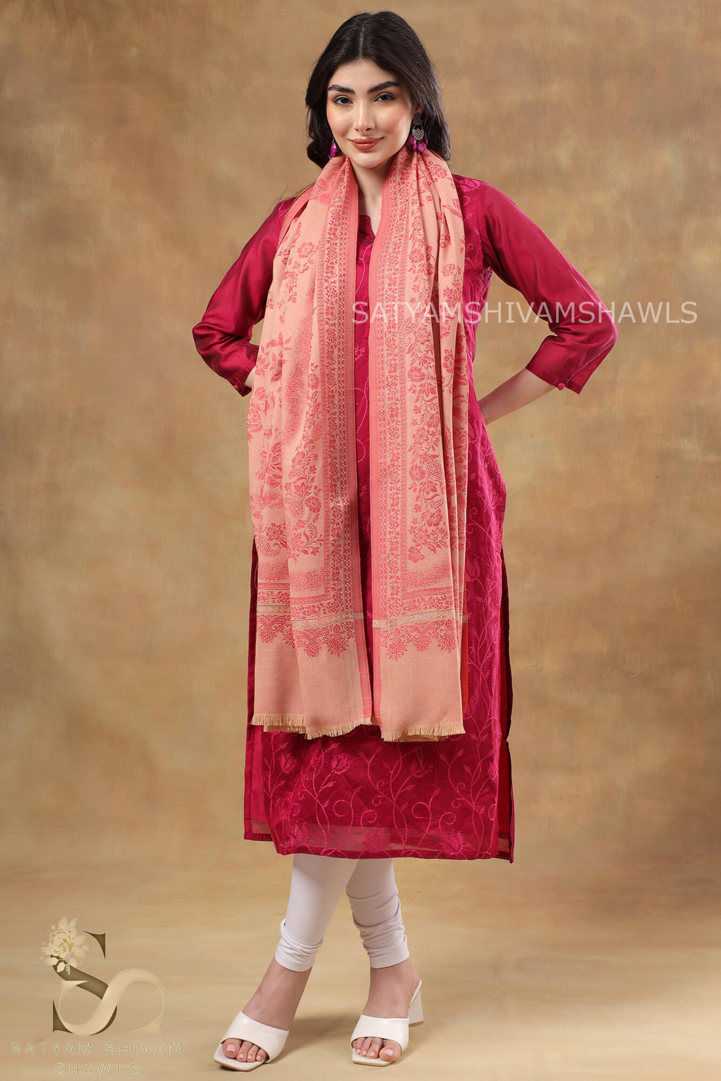 PURE WOOL ALL OVER REVERSIBLE SELF DESIGN SHAWL, SOFT, AND WARM
