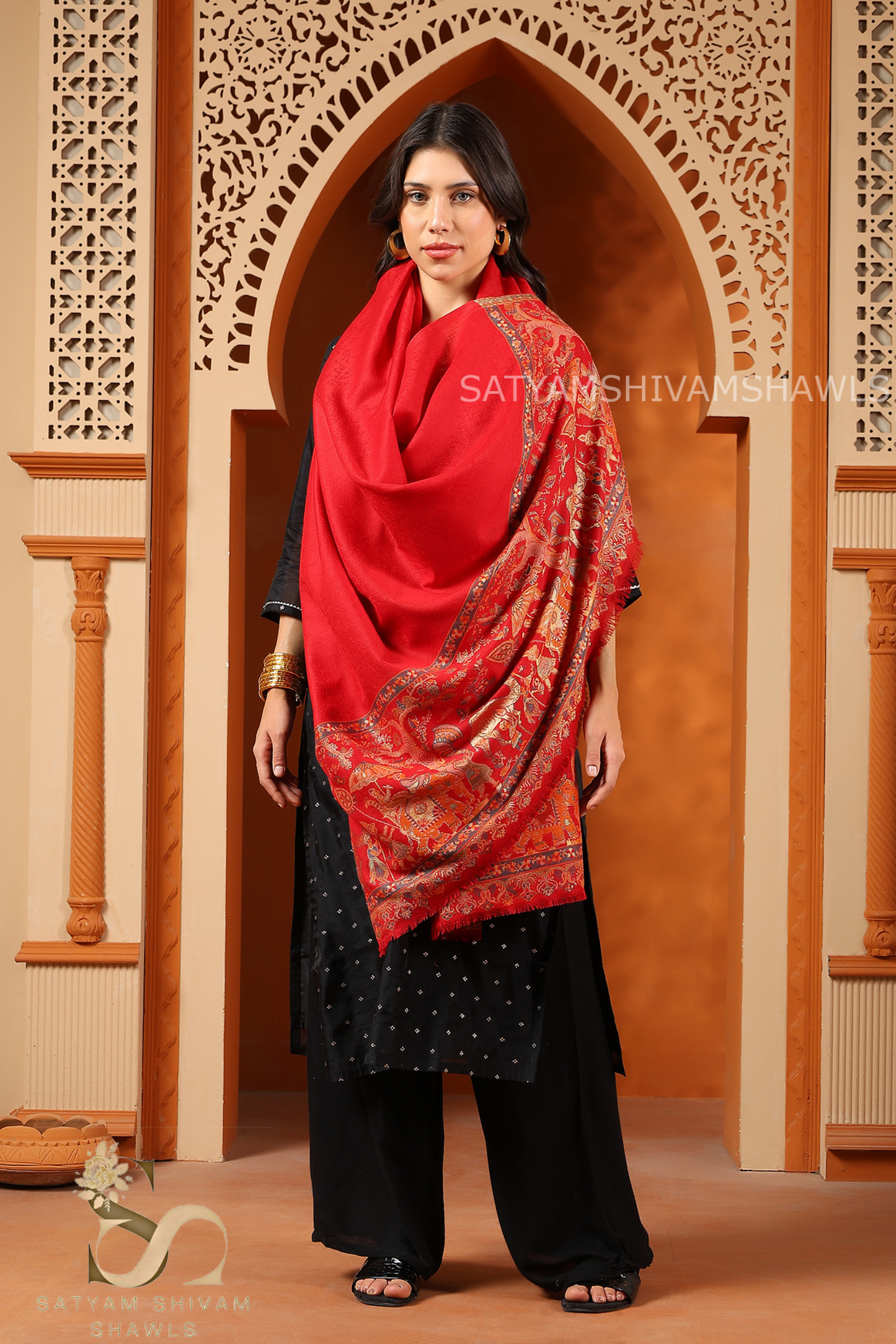 DHOLI PALLA KANI ZARI WEAVE PURE WOOL SHAWL,WARM AND SOFT,MEHROON