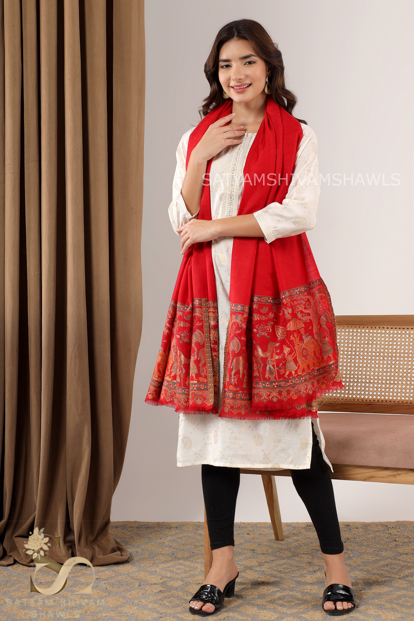 DHOLI PALLA KANI ZARI WEAVE PURE WOOL SHAWL,WARM AND SOFT,MEHROON