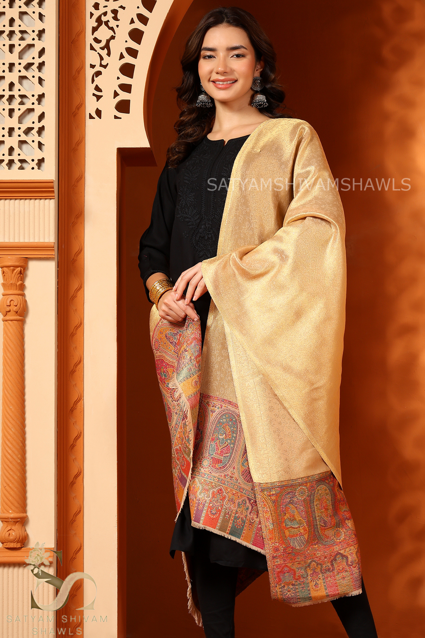 "TWILIGHT NOOR-E-MUGHAL" PALLA DESIGN PASHMINA WOOL SHAWL