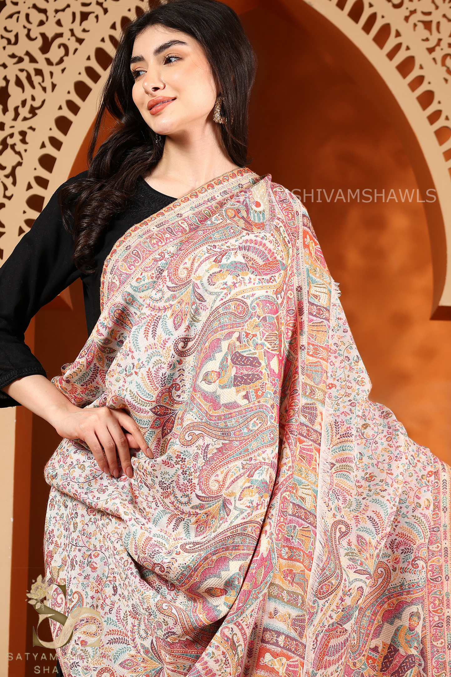 BAADSHAH DARABR ZARI KANI PASHMINA BLEND WOOL WOMENS SHAWLS