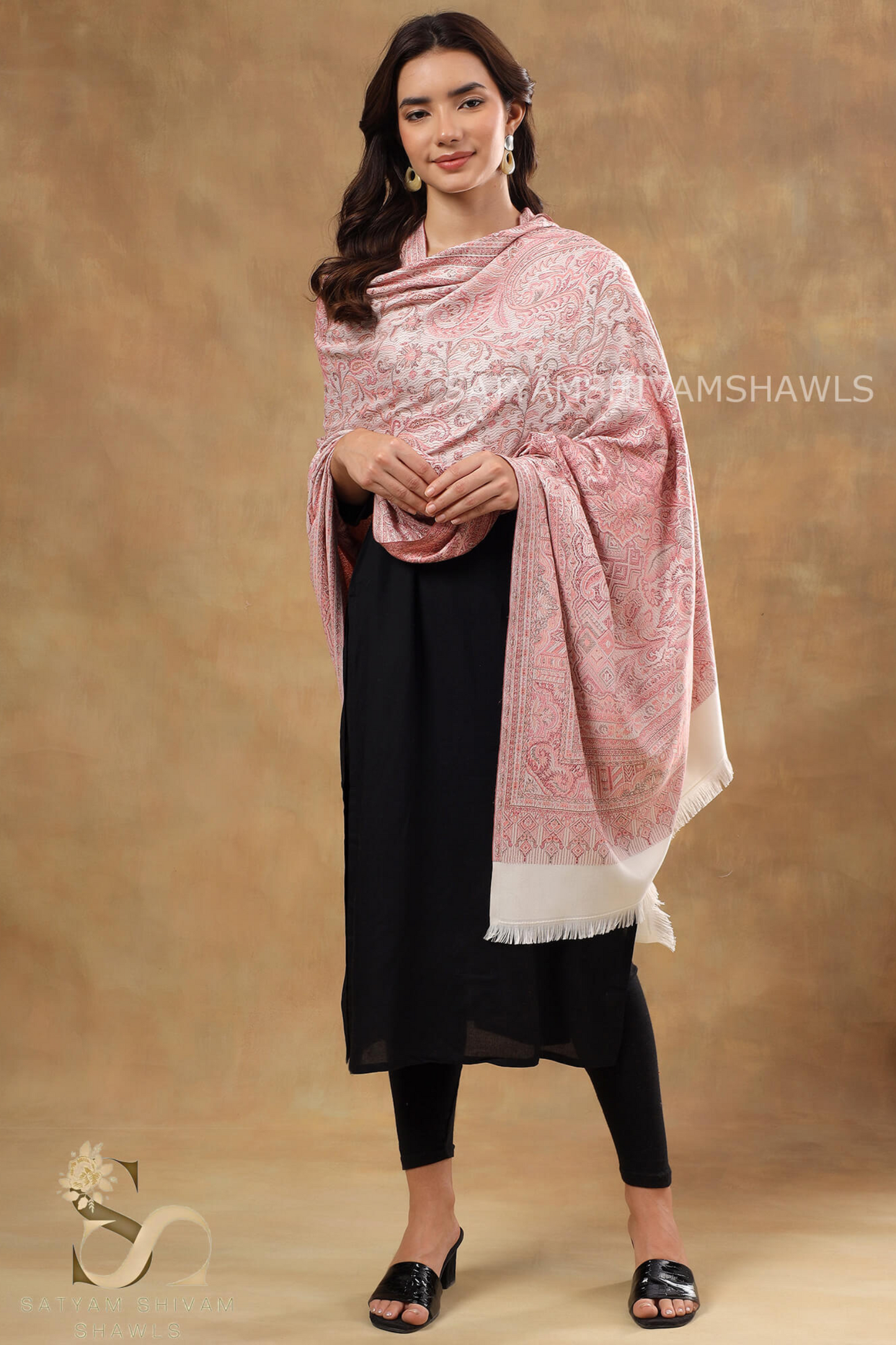 VINTAGE ROYAL JAMAWAR PAISLEY KANI DESIGN MENS SHAWL,BABY PINK