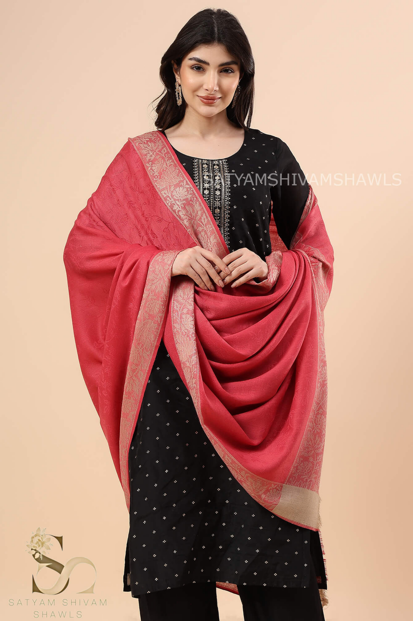 PURE WOOL REVERSIBLE SELF BORDER DESIGN SHAWL ,GAJARI