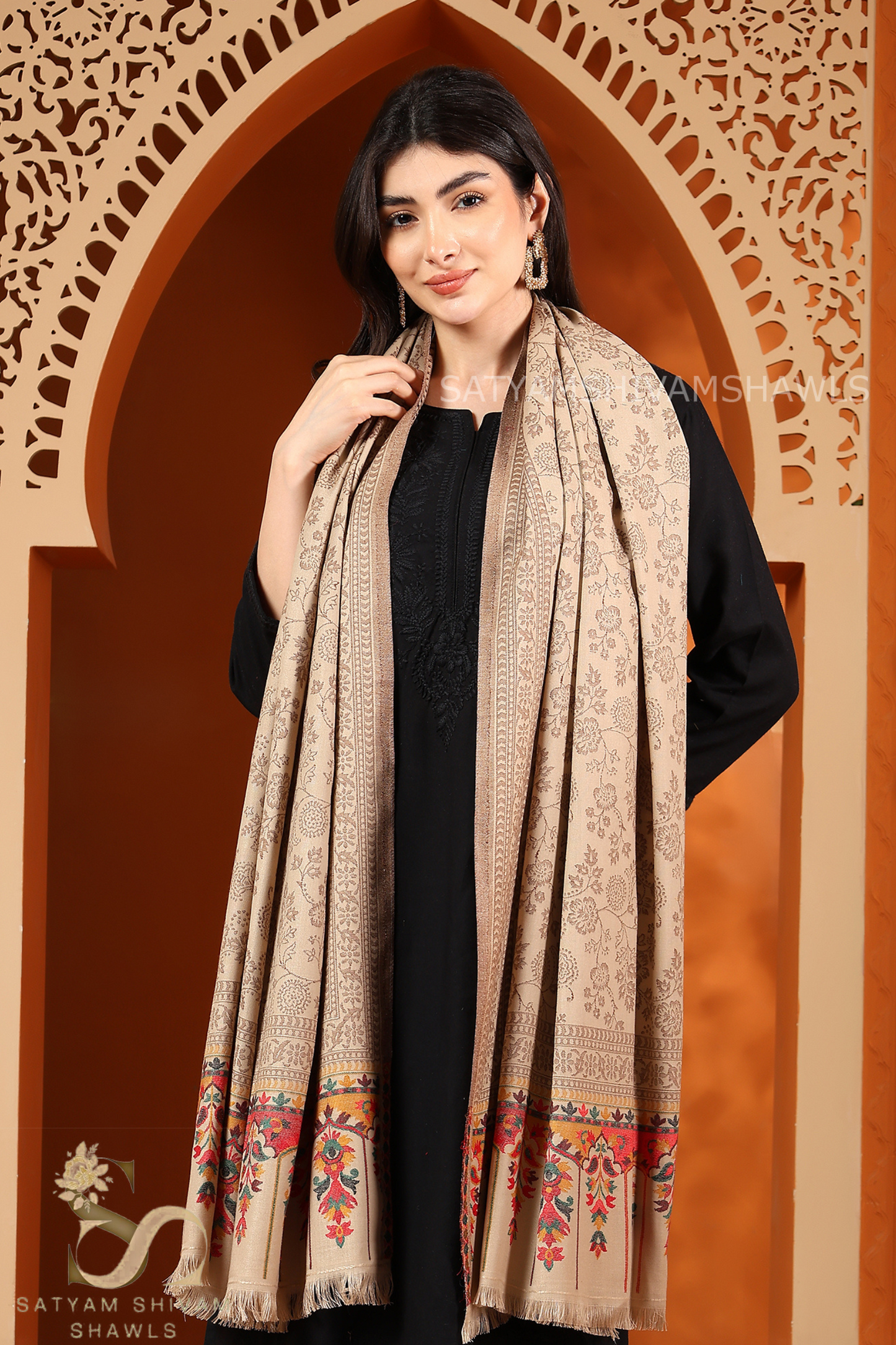 SATYAMSHIVAMSHAWLS WOMENS PASHMINA KANI SHAWL ETHNIC WEAVE DESIGN,LIGHT