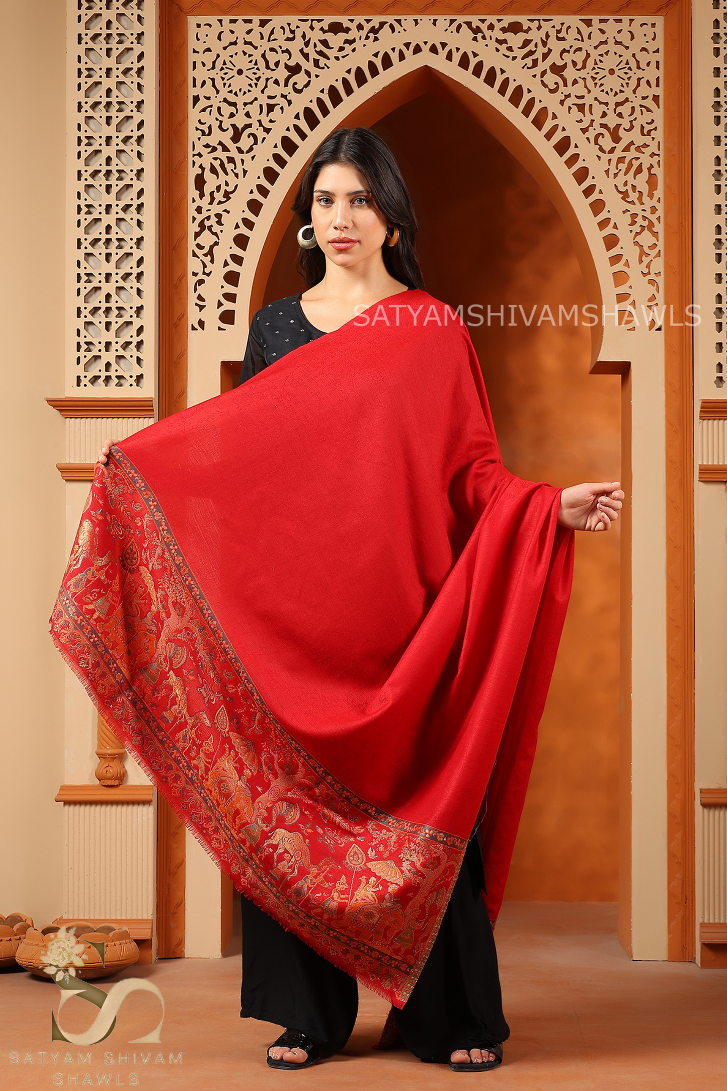 DHOLI PALLA KANI ZARI WEAVE PURE WOOL SHAWL,WARM AND SOFT,MEHROON
