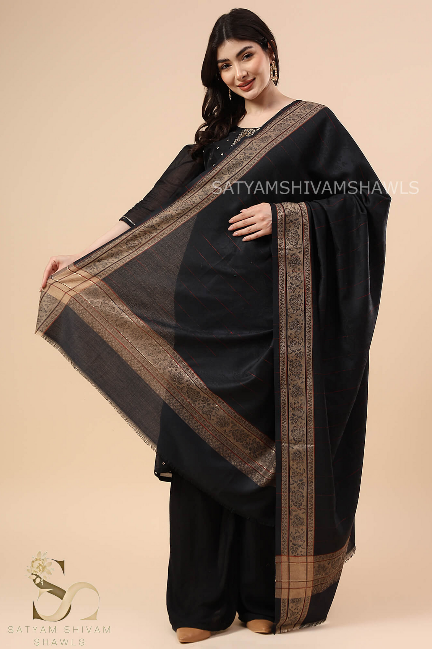 PURE WOOL SELF STRIPS WITH BORDER DESIGN SHAWL,WARM & SOFT,