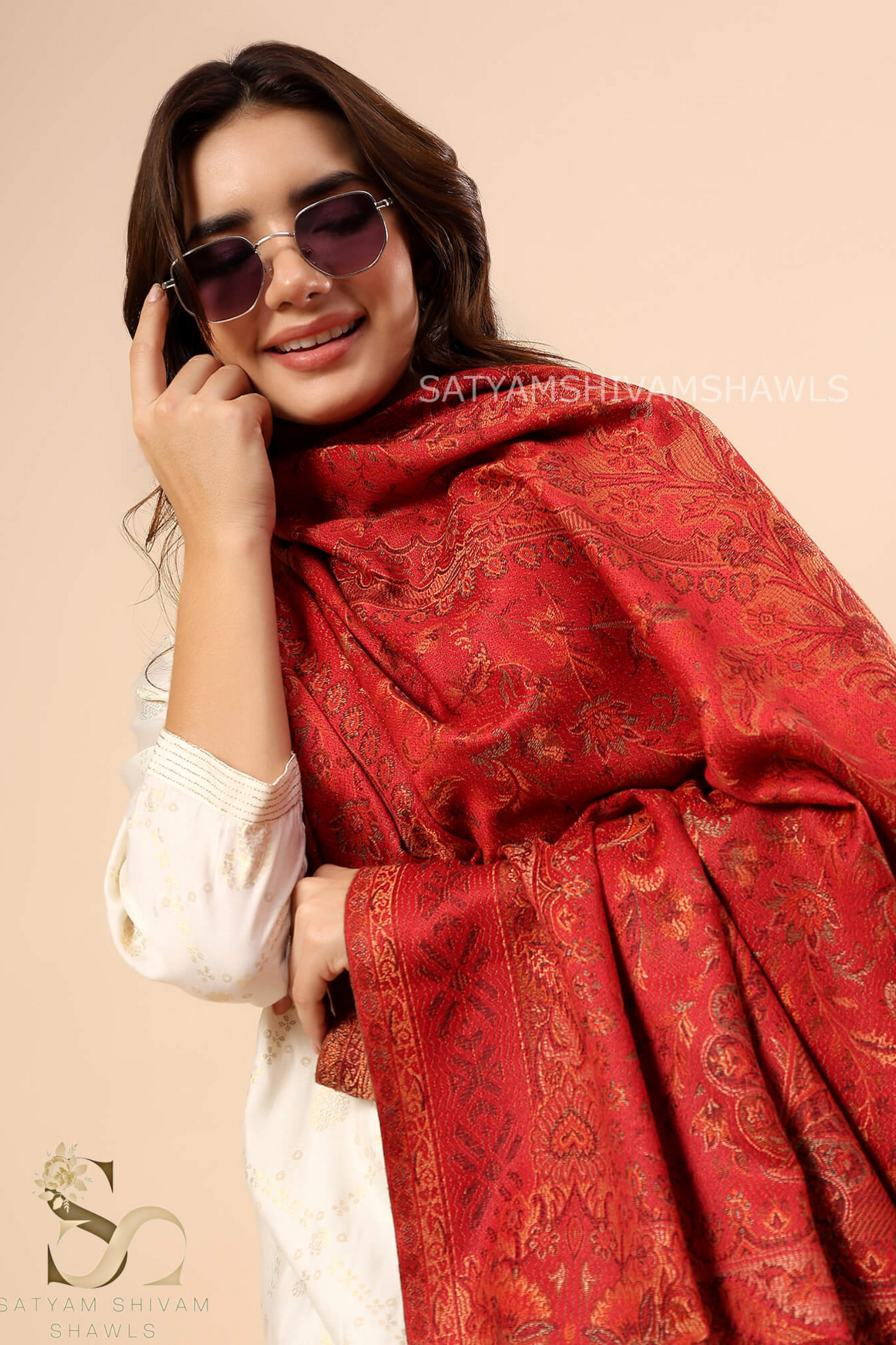 100% PURE WOOL SHAWL, ETHNIC WEAVE SOFT AND WARM DESIGN, MEHROON