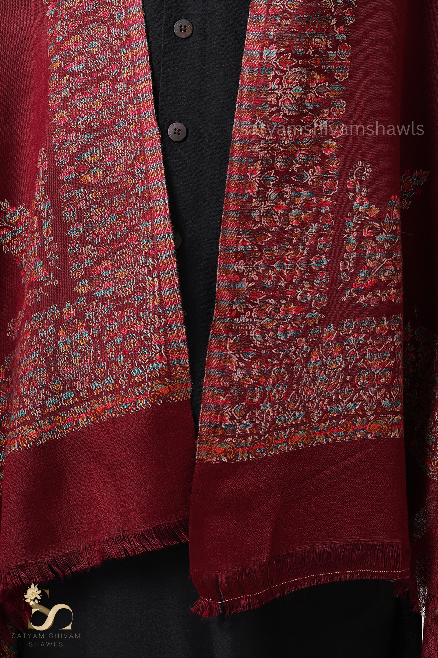 The heritage kunj pure wool border bloom kani weaved stole