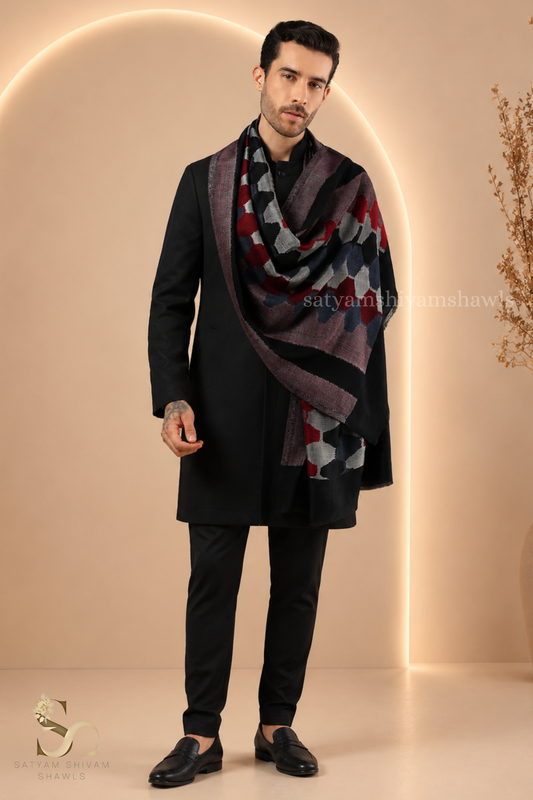 EKAT-E-NOOR PASHMINA EXTRA FINE WOOL STOLE ,WARM,SOFT & LIGHT WEIGHT ,BLACK ,MENS