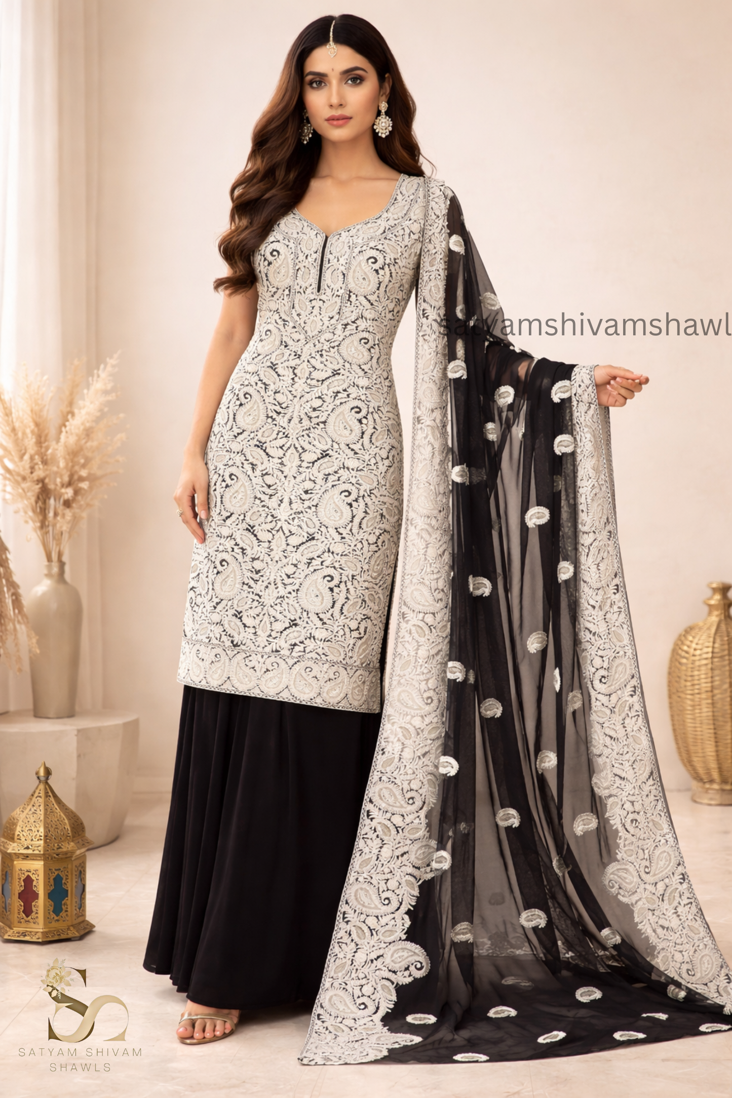 KASHMIRI NALKI TILLA EMROIDERY GEORGETTE SUIT BLACK COLOUR