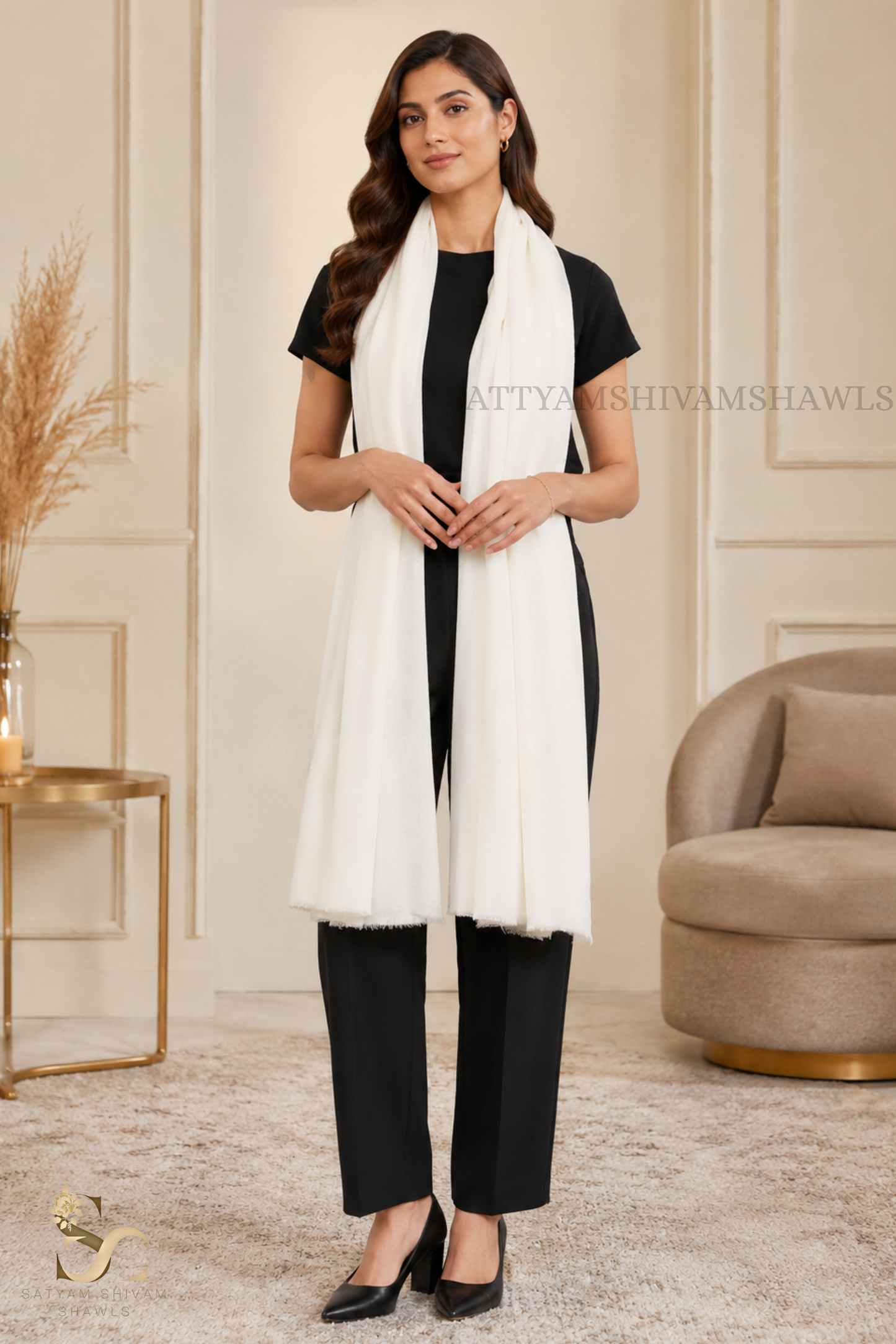 WOMENS PURE WOOL SHAWL ,SOLID PLAIN DESIGN,WHIGH