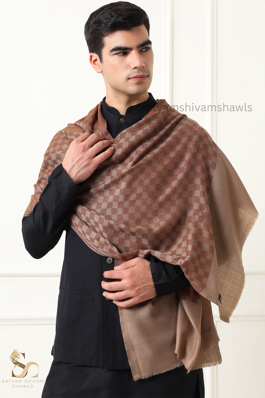 EXTRA FINE WOOL MIST CHECK MENS STOLE, SOFT & LIGHT WEIGHT