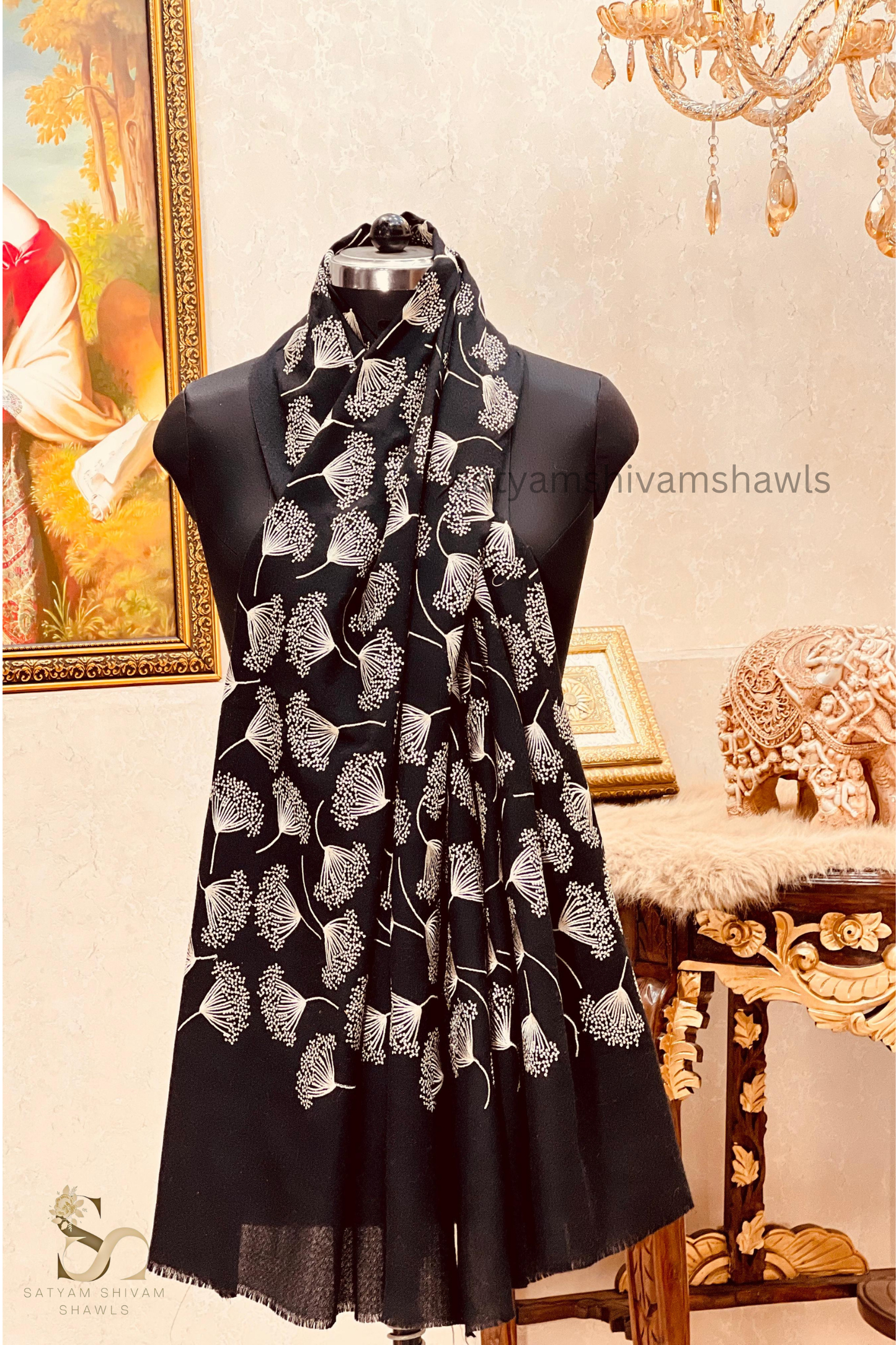 designer tilla embroidery work japanese leaf stole embroidery