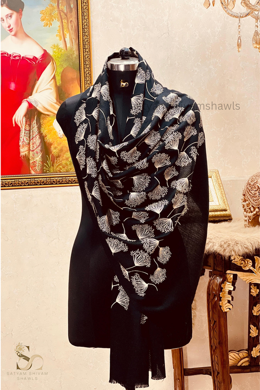 designer tilla embroidery work japanese leaf stole embroidery