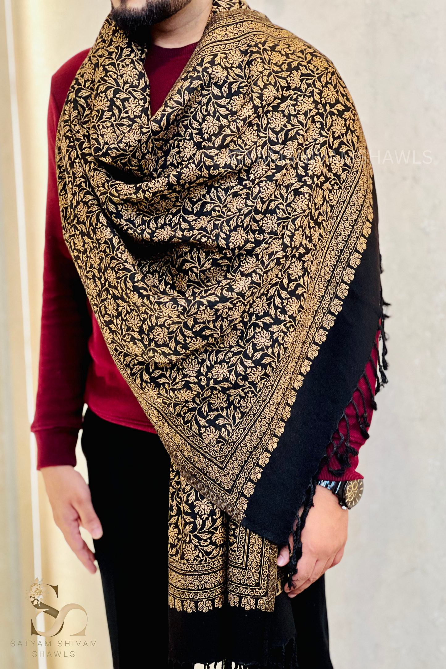 pure wool chinar kani zari stole