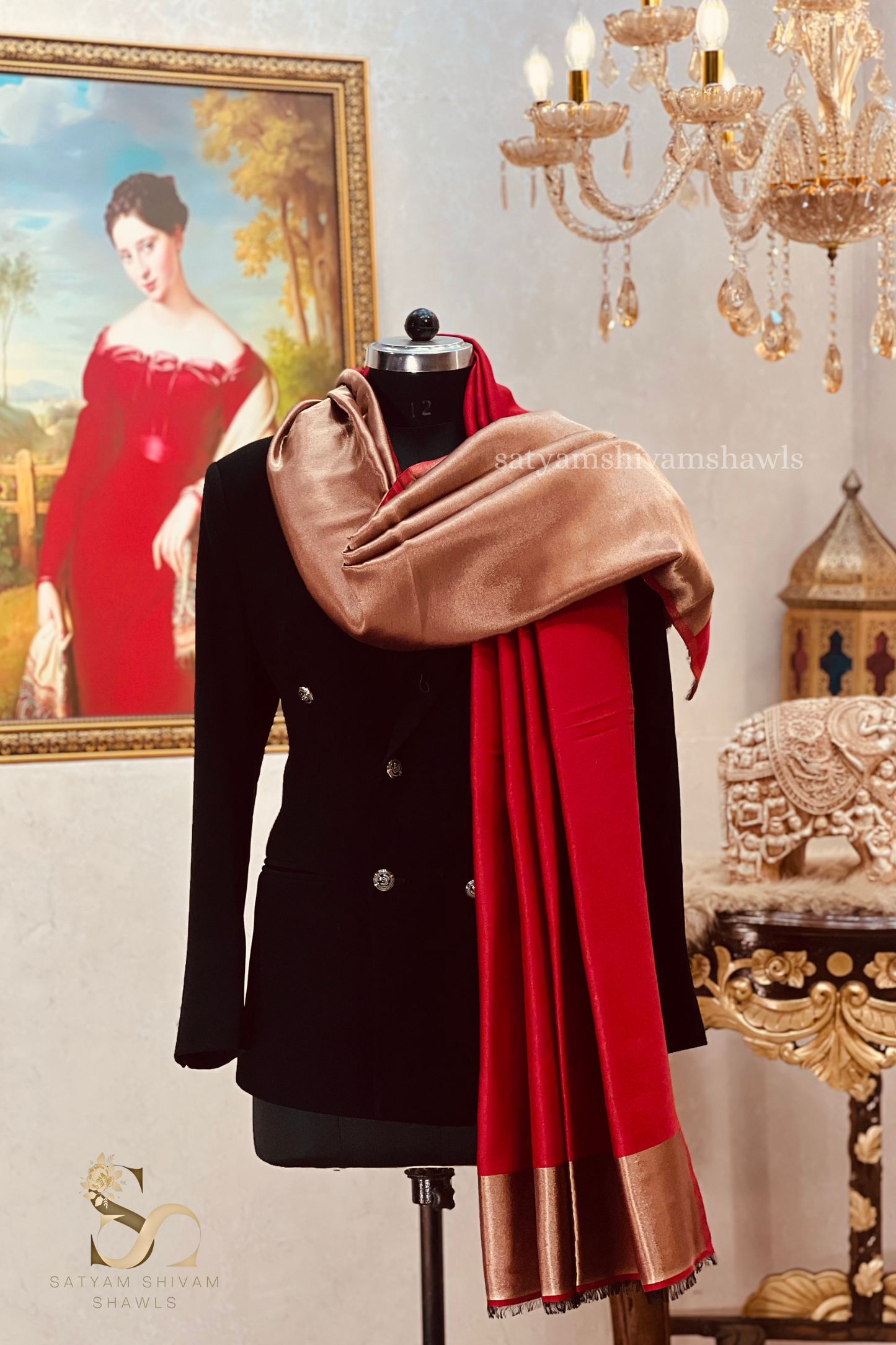 Noor-e-zari twilight reversible (STOLE) KASHMIRI MEHROON