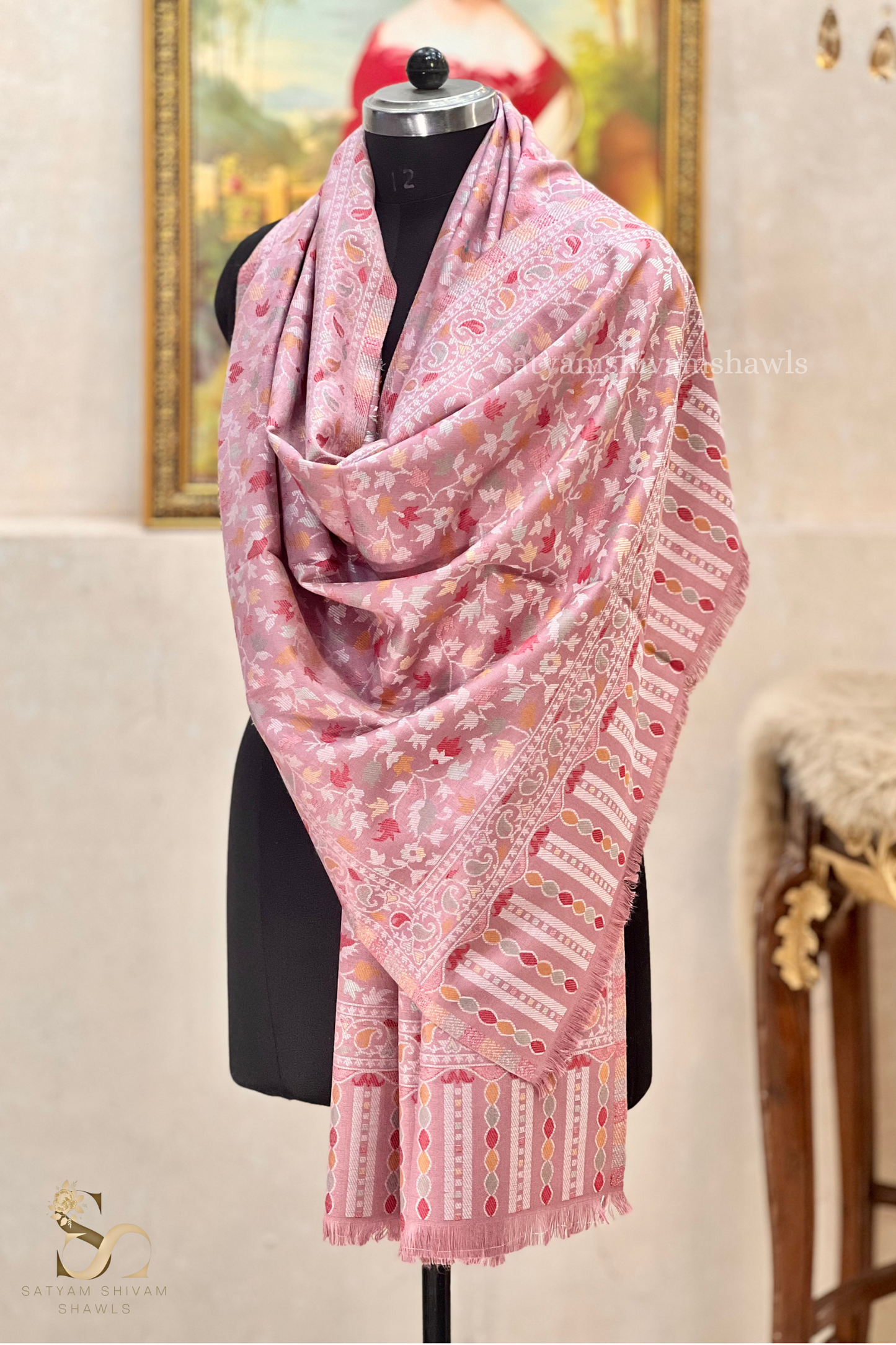 noor-e-kani multi pure wool stole,lavender