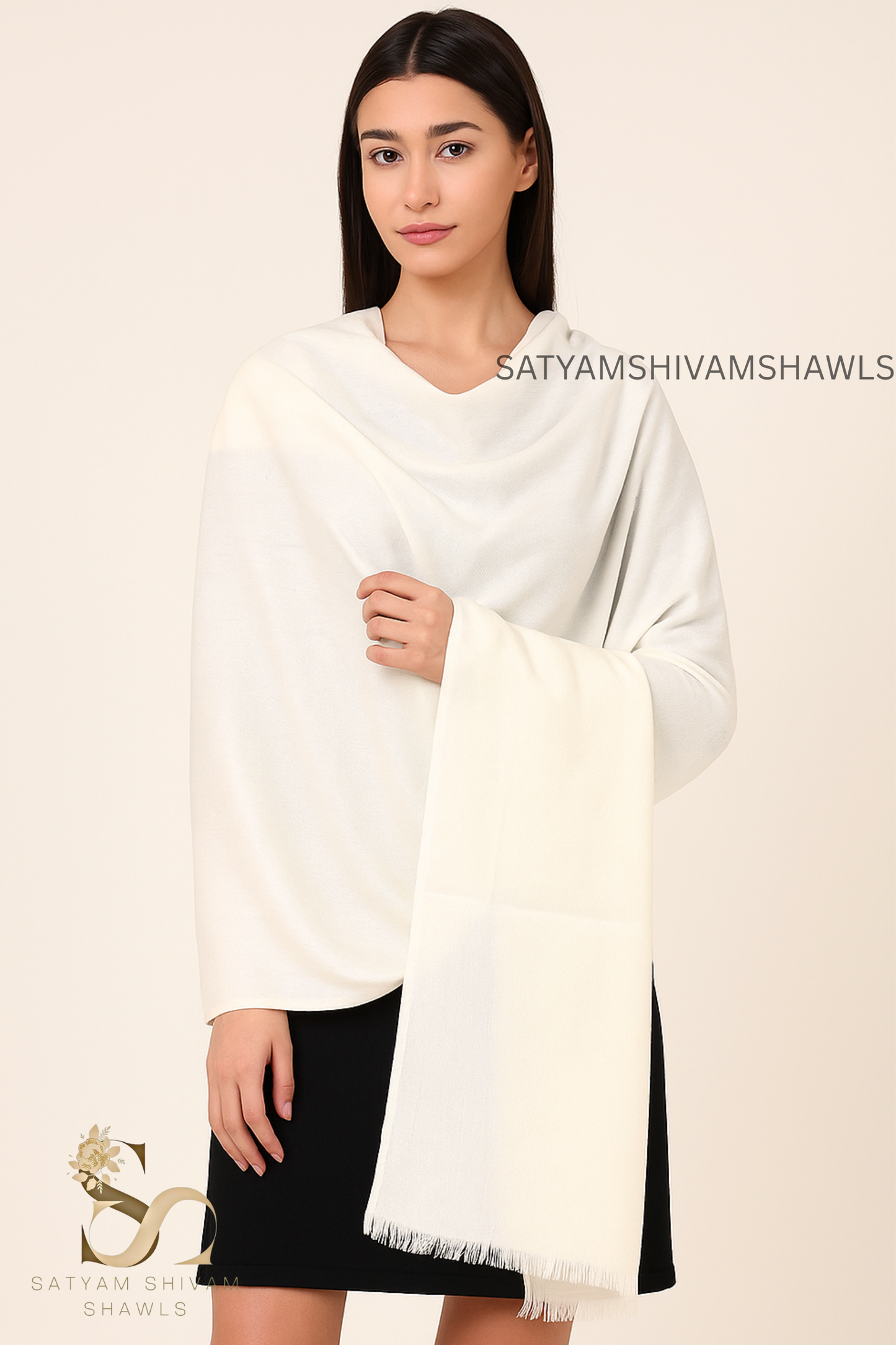 WOMENS PURE WOOL SHAWL ,SOLID PLAIN DESIGN,WHITE,