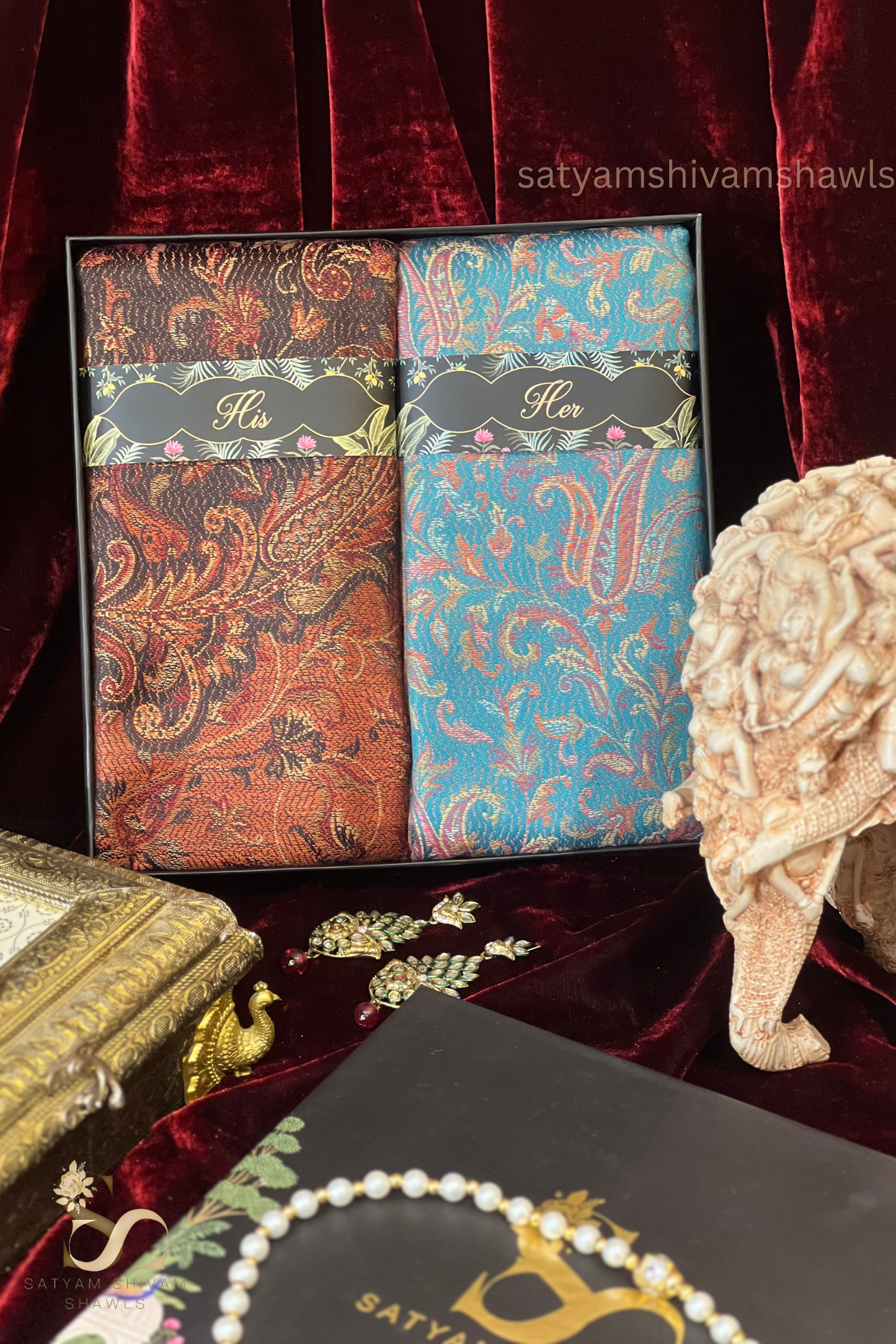 His And Her Set Of 100% pure wool shawls With Premium Gift Box Packaging