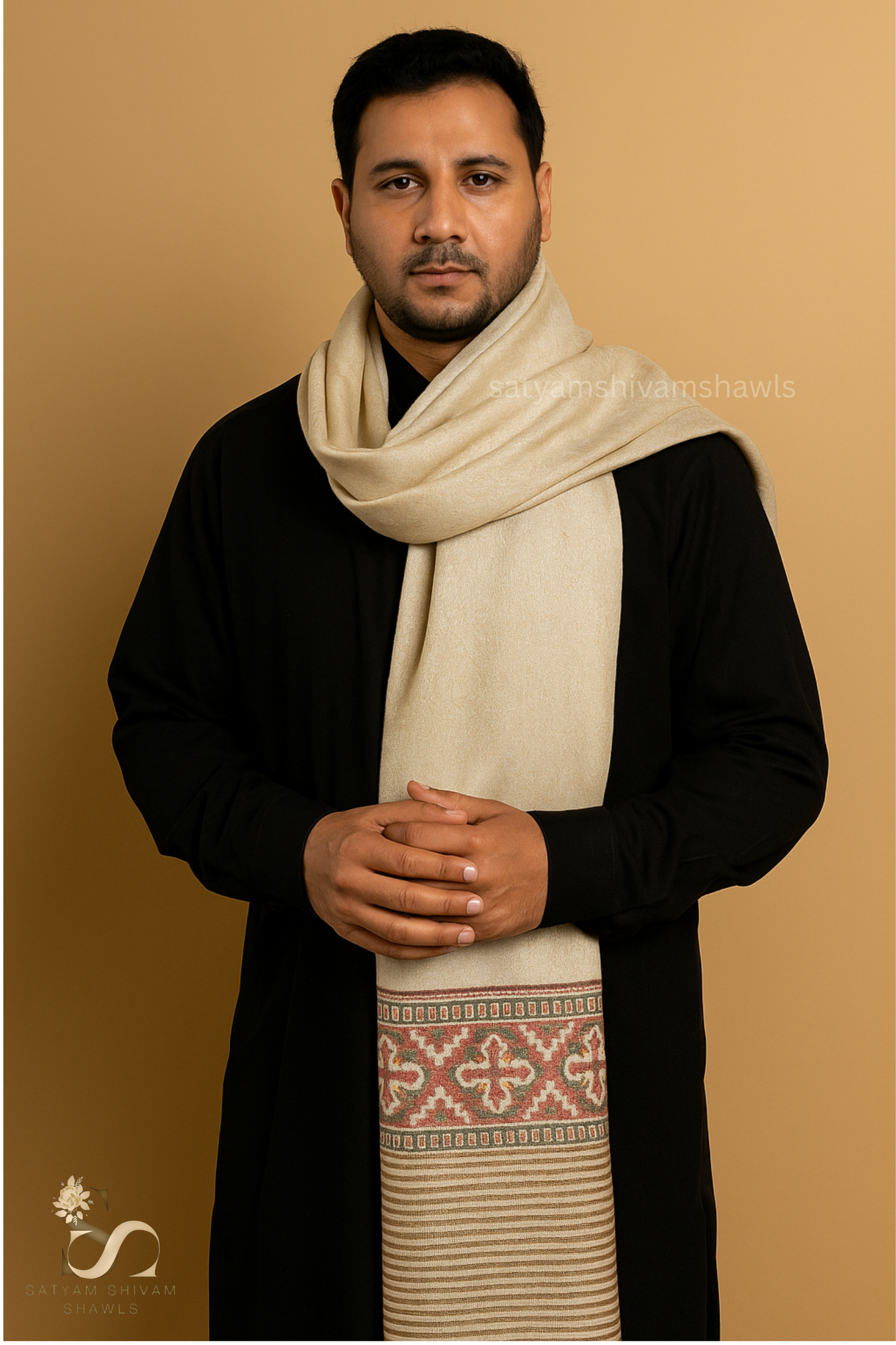 luxury pashmina fine wool shawl palla with self design ,light skin