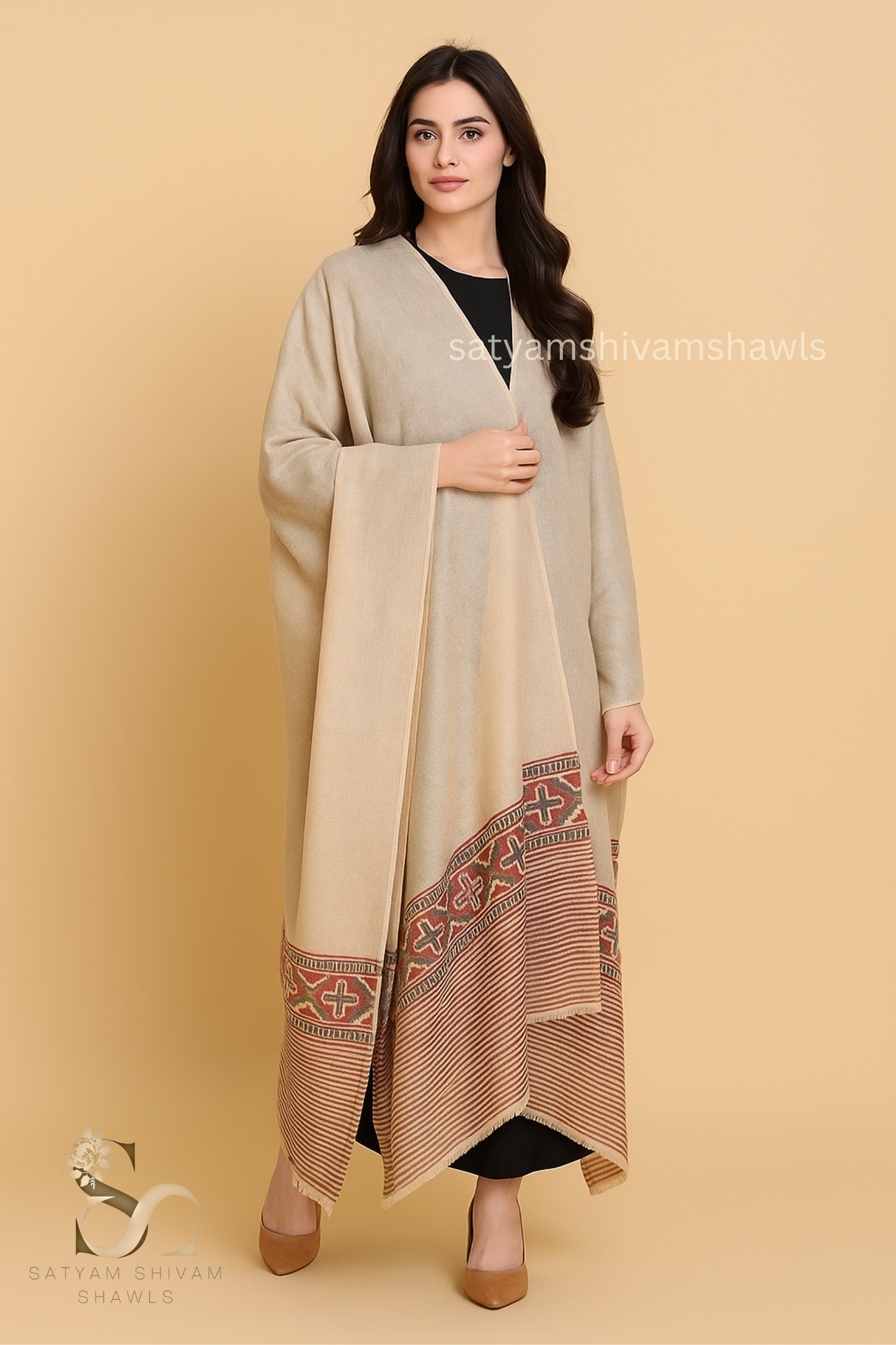 luxury pashmina fine wool shawl palla with self design ,light skin