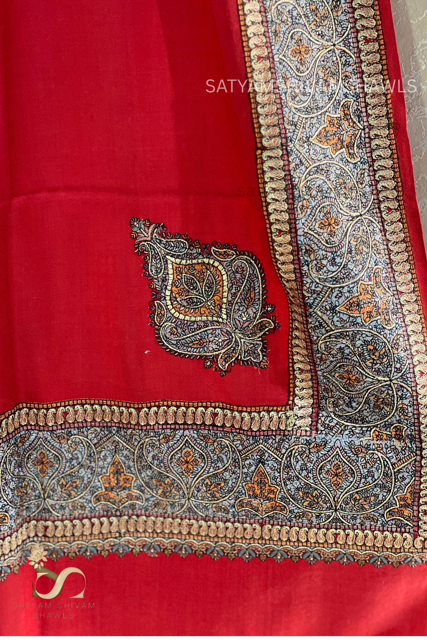 papear mashe kundan zari border shawl ,mehroon