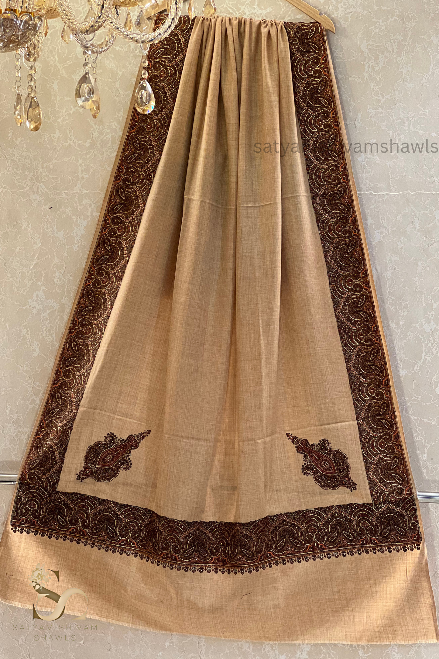 papear mashe kundan zari border shawl ,