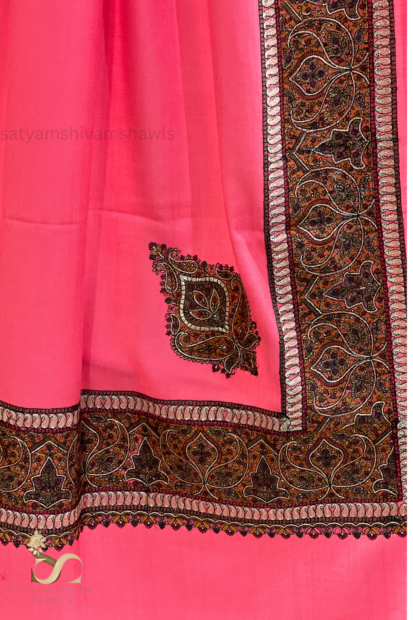 paper mashe kundan zari border shawl ,gajri