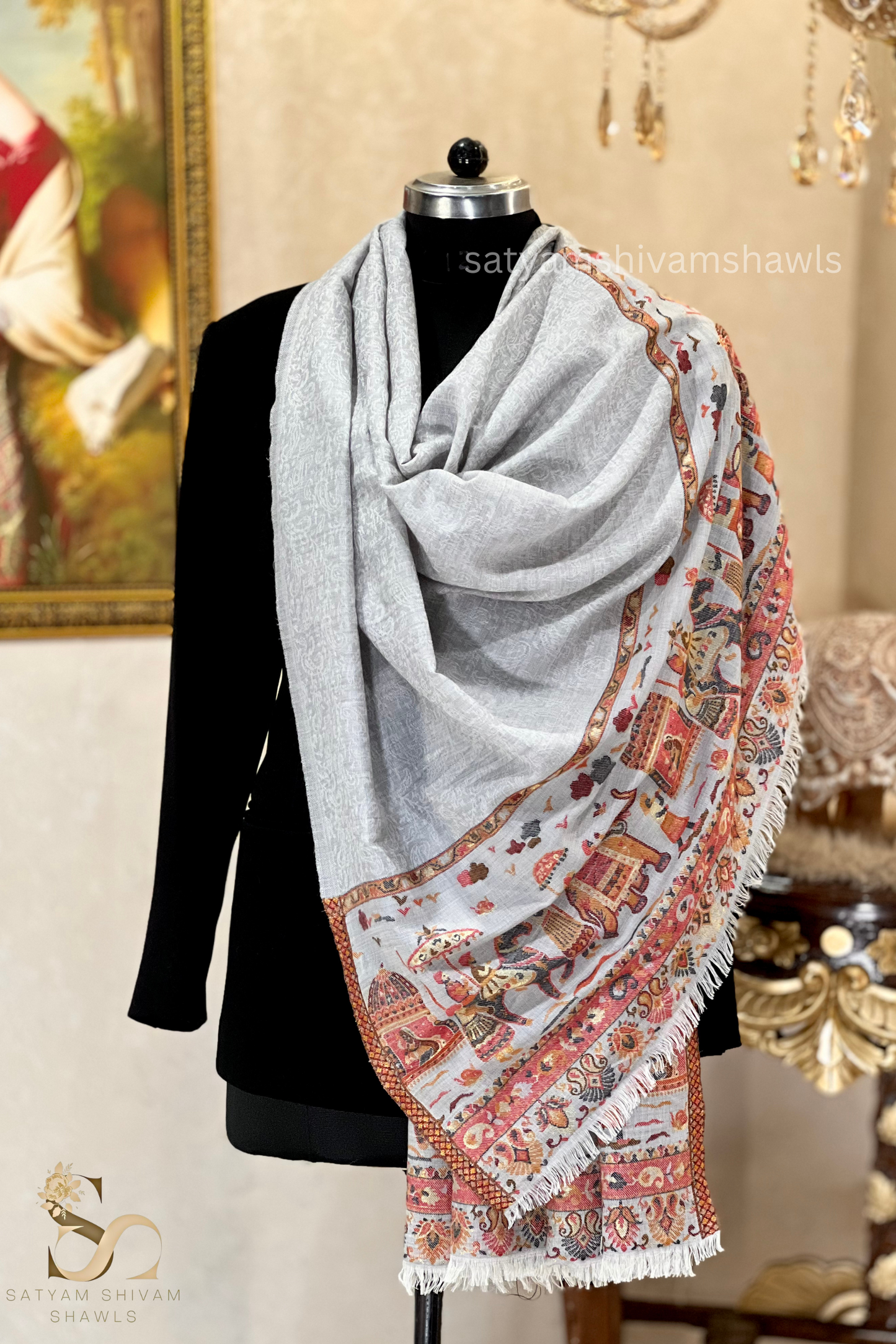 DHOLI PALLA KANI ZARI WEAVE PURE WOOL SHAWL,WARM AND SOFT,