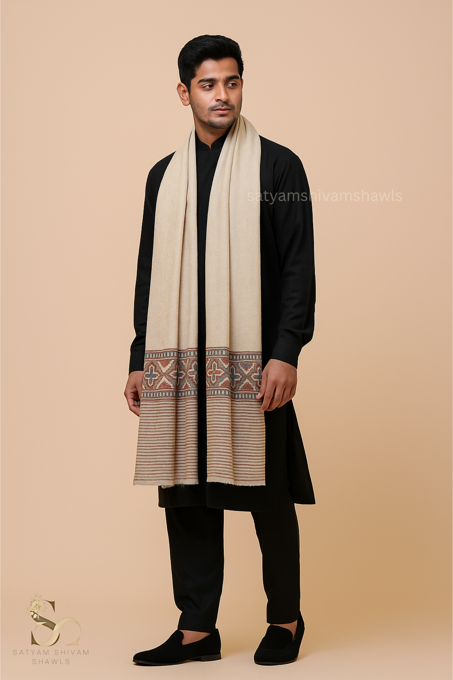 luxury pashmina fine wool shawl palla with self design ,light skin
