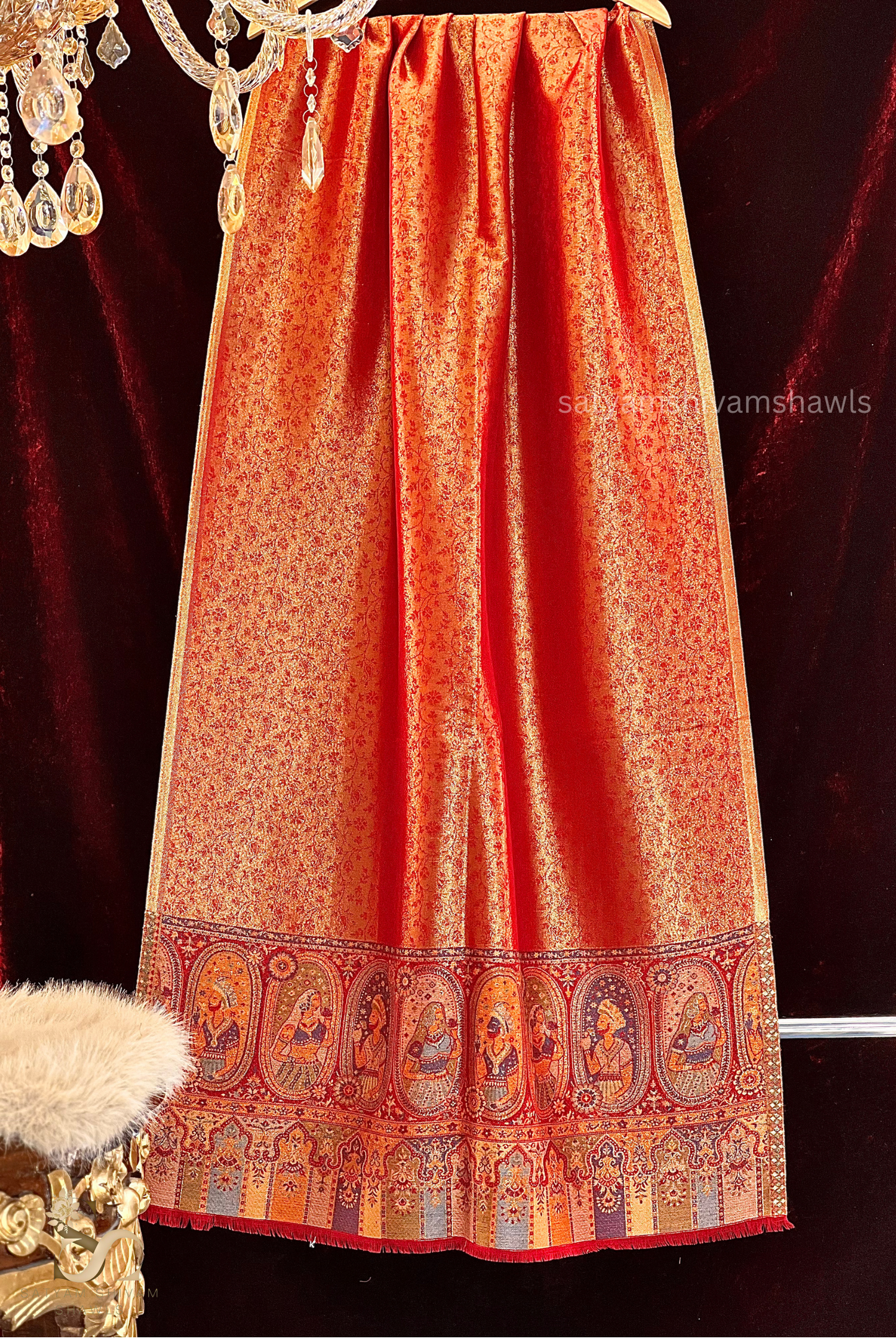 "TWILIGHT NOOR-E-MUGHAL" PALLA DESIGN PASHMINA WOOL STOIE