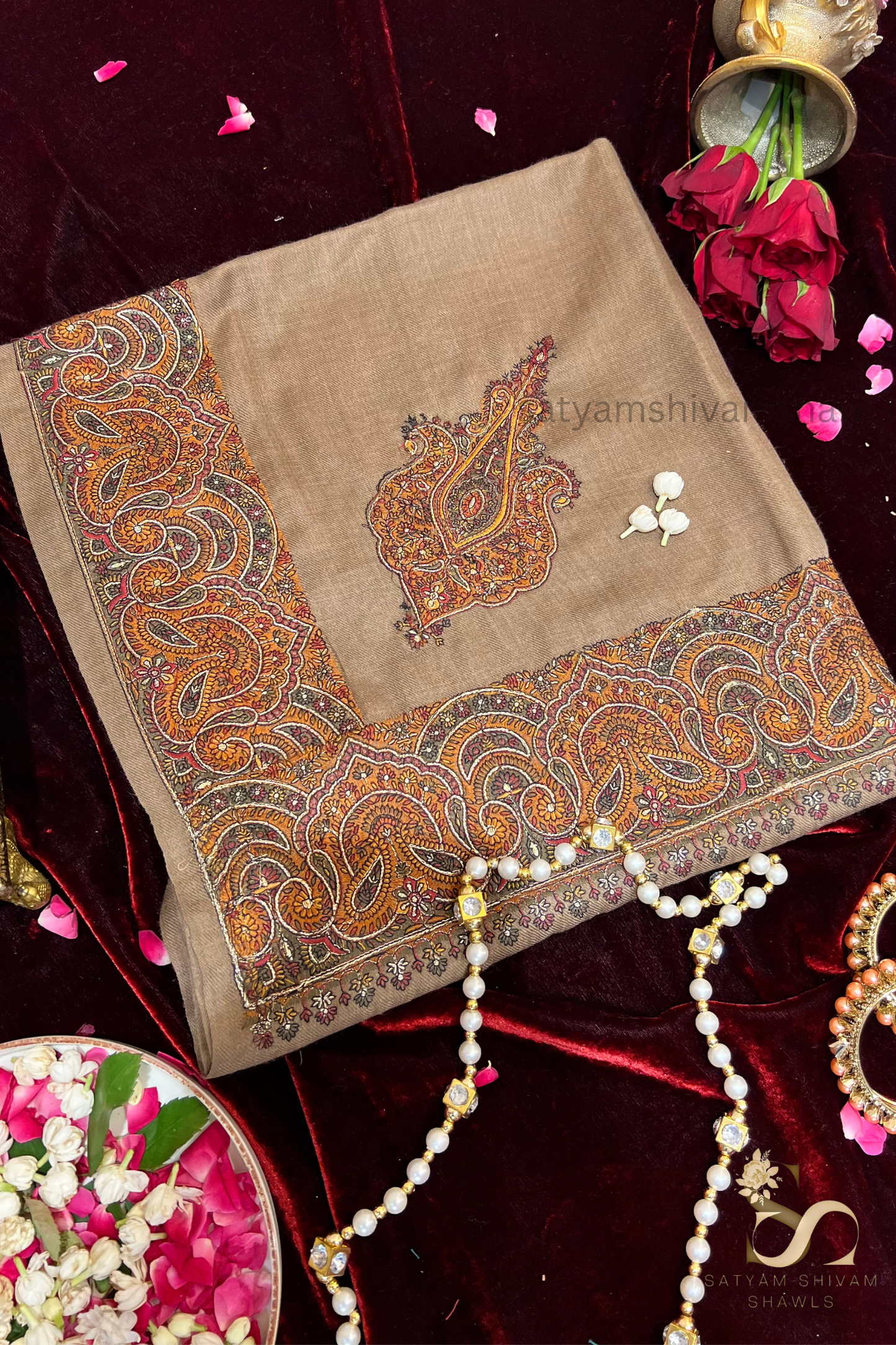 papear mashe kundan zari border shawl ,