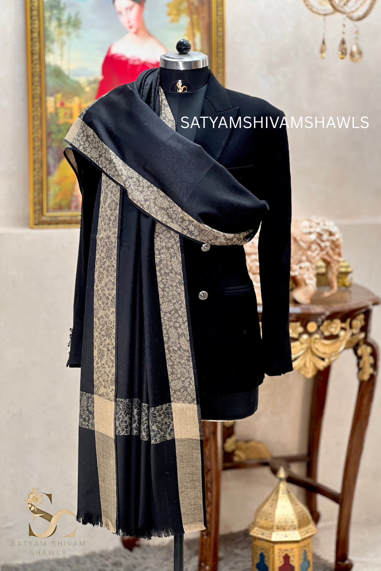 PASHMINA WOOL BORDER WEAVED SHAWL, SOFT, WARM AND LIGHT WEIGHT,BIG SIZE