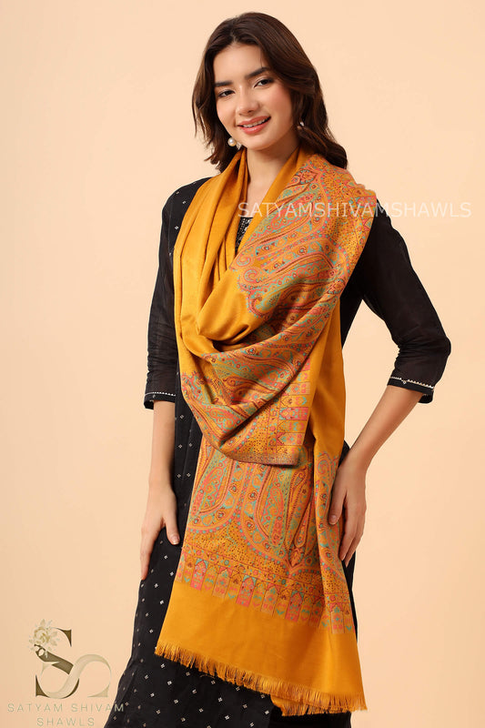 ANAQAT VINTAGE PAISLEY PALLA KANI WOMENS STOLE, MUSTARD