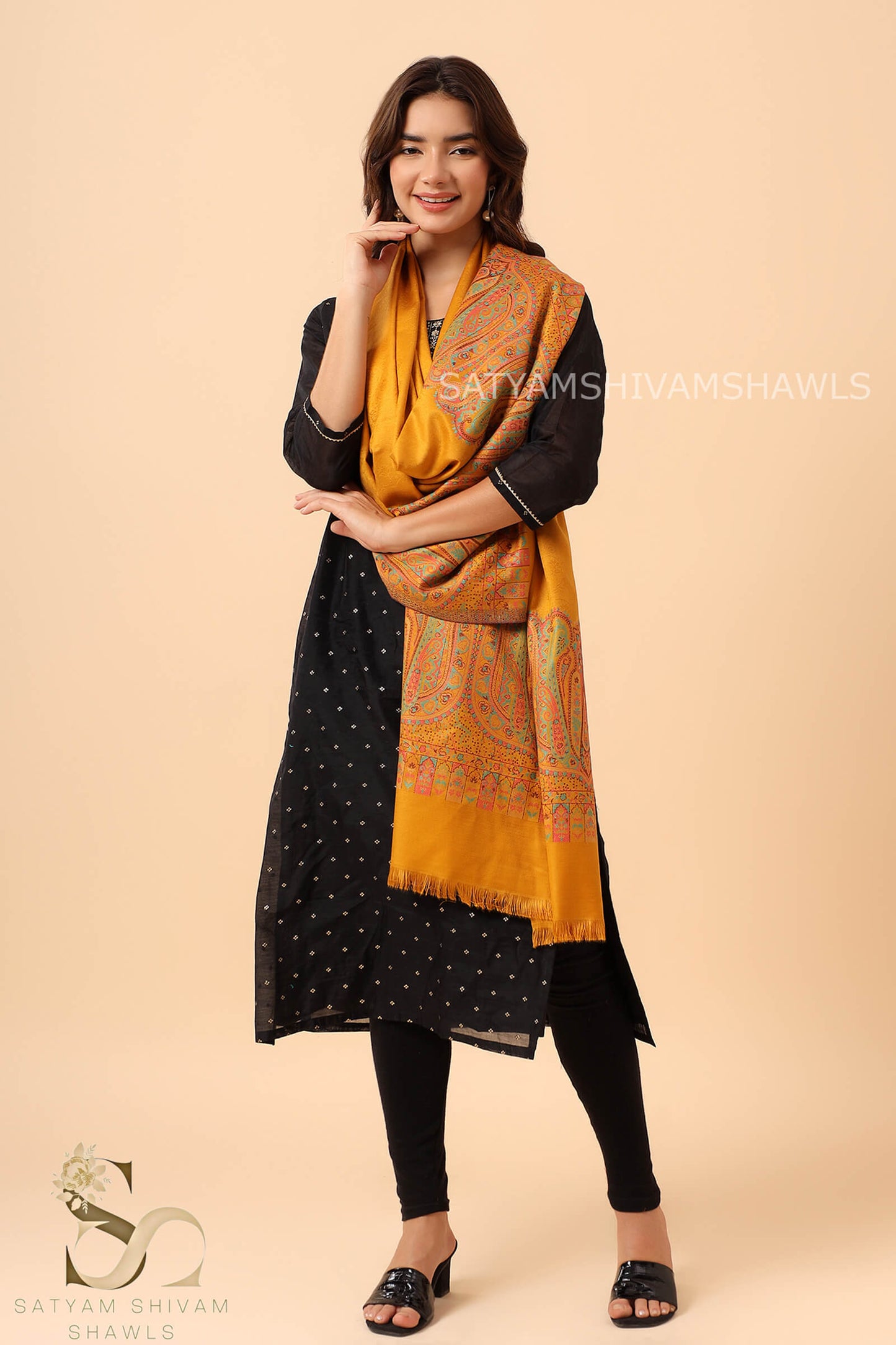 ANAQAT VINTAGE PAISLEY PALLA KANI WOMENS STOLE, MUSTARD