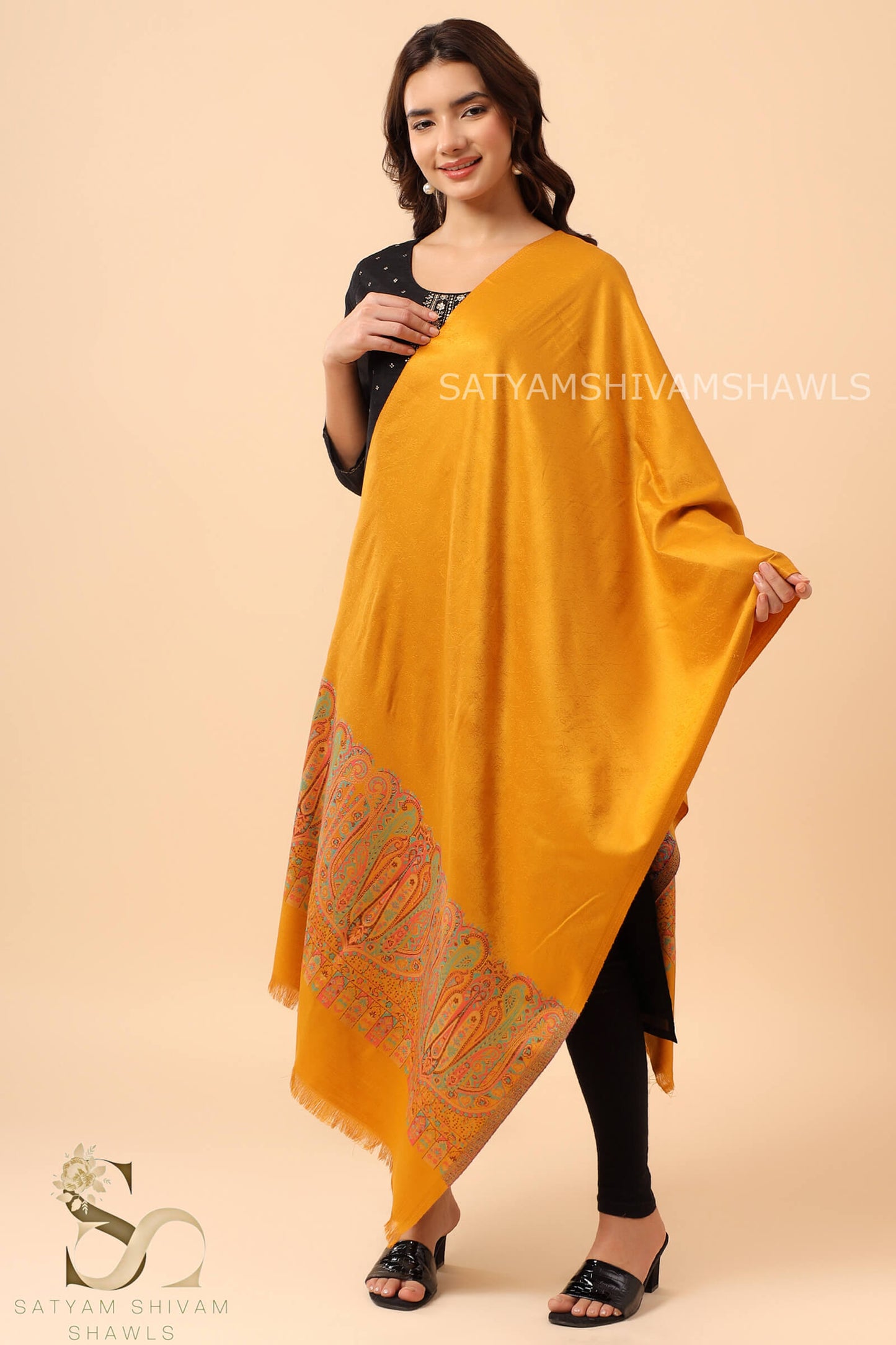 ANAQAT VINTAGE PAISLEY PALLA KANI WOMENS STOLE, MUSTARD