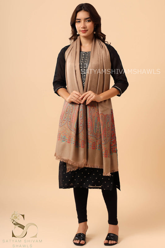 ANAQAT VINTAGE PAISLEY PALLA KANI WOMENS STOLE, CAMEL