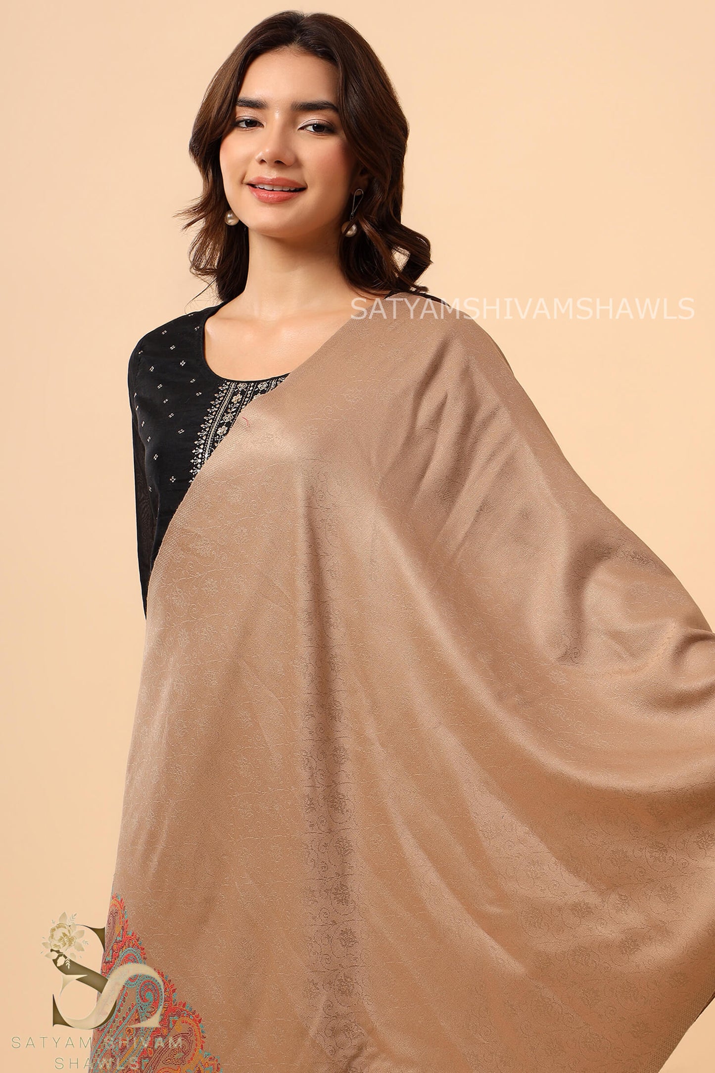 ANAQAT VINTAGE PAISLEY PALLA KANI WOMENS STOLE, CAMEL
