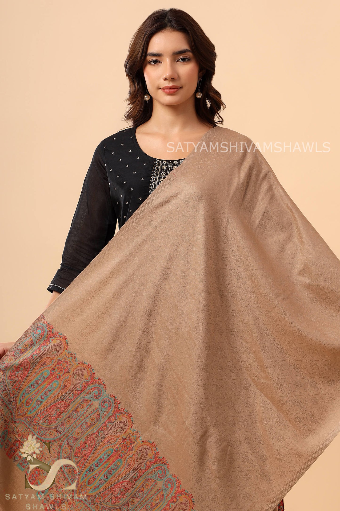 ANAQAT VINTAGE PAISLEY PALLA KANI WOMENS STOLE, CAMEL
