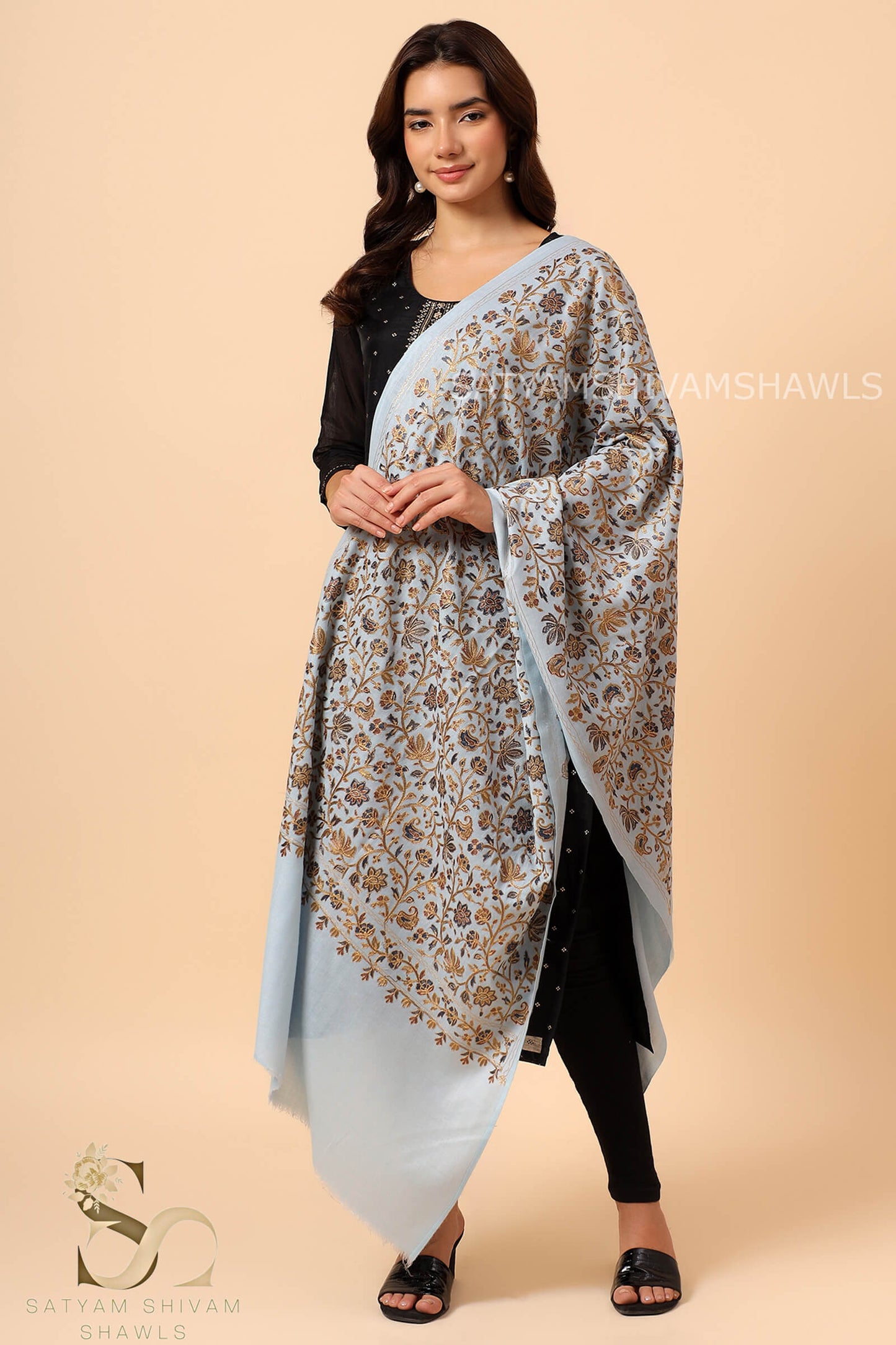 SATYAMSHIVAMSHAWLS HIS AND HER SET OF MENS FINE WOOL SHAWL AND WOMENS PASHMINA EMBROIDERY STOLE WITH PREMIUM GIFT BOX PACKAGING