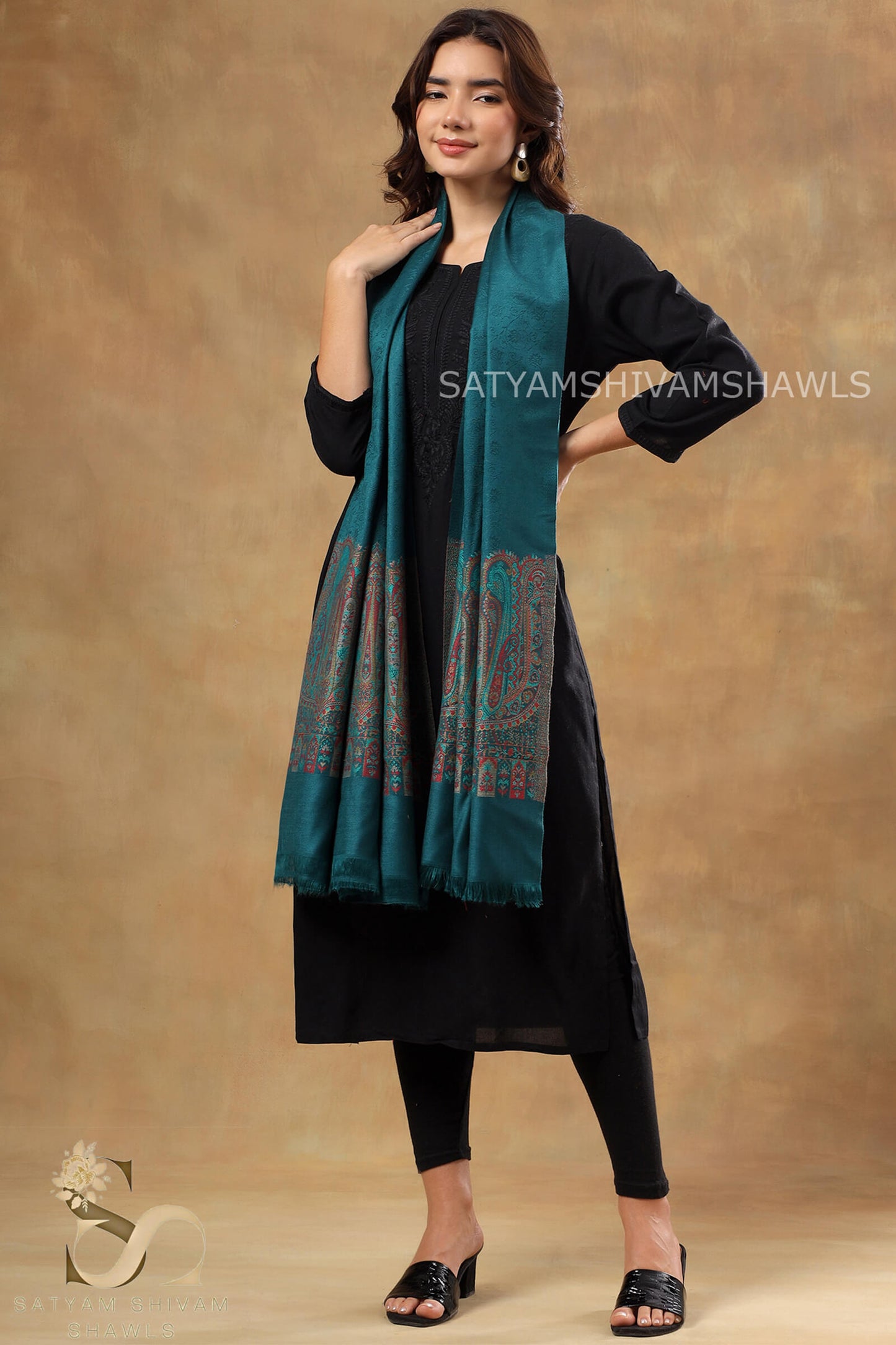 ANAQAT VINTAGE PAISLEY PALLA KANI WOMENS STOLE, C GREEN