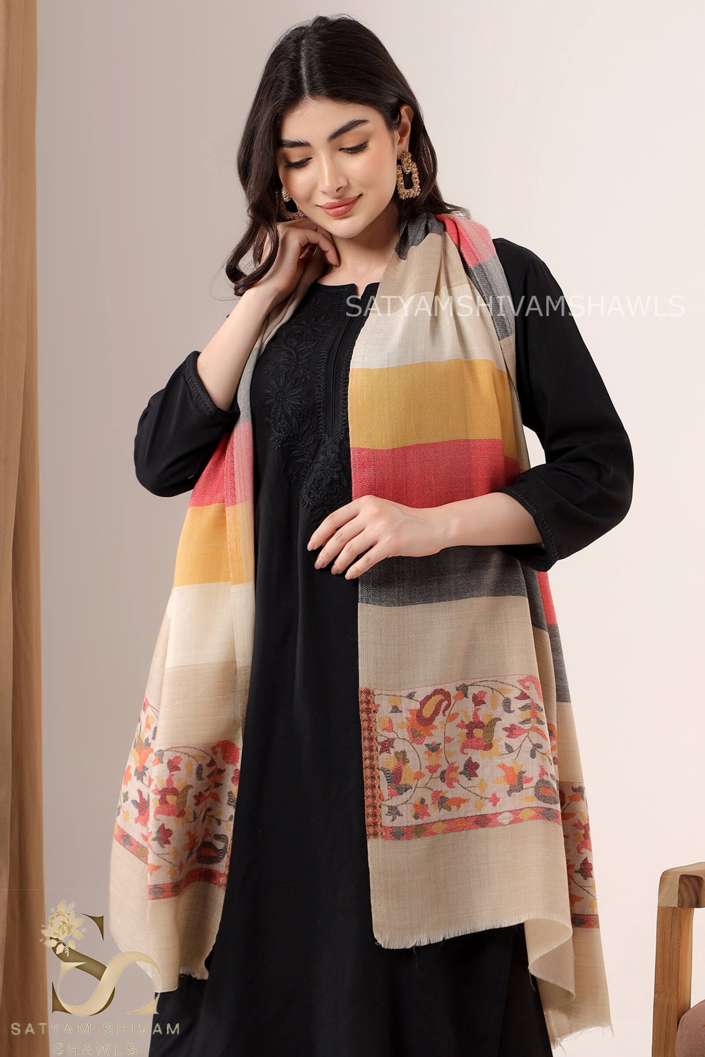 LADAKHI KANI WOVEN PALLA WITH ROYAL COMBINATION STRIPS,STOLE,SKIN
