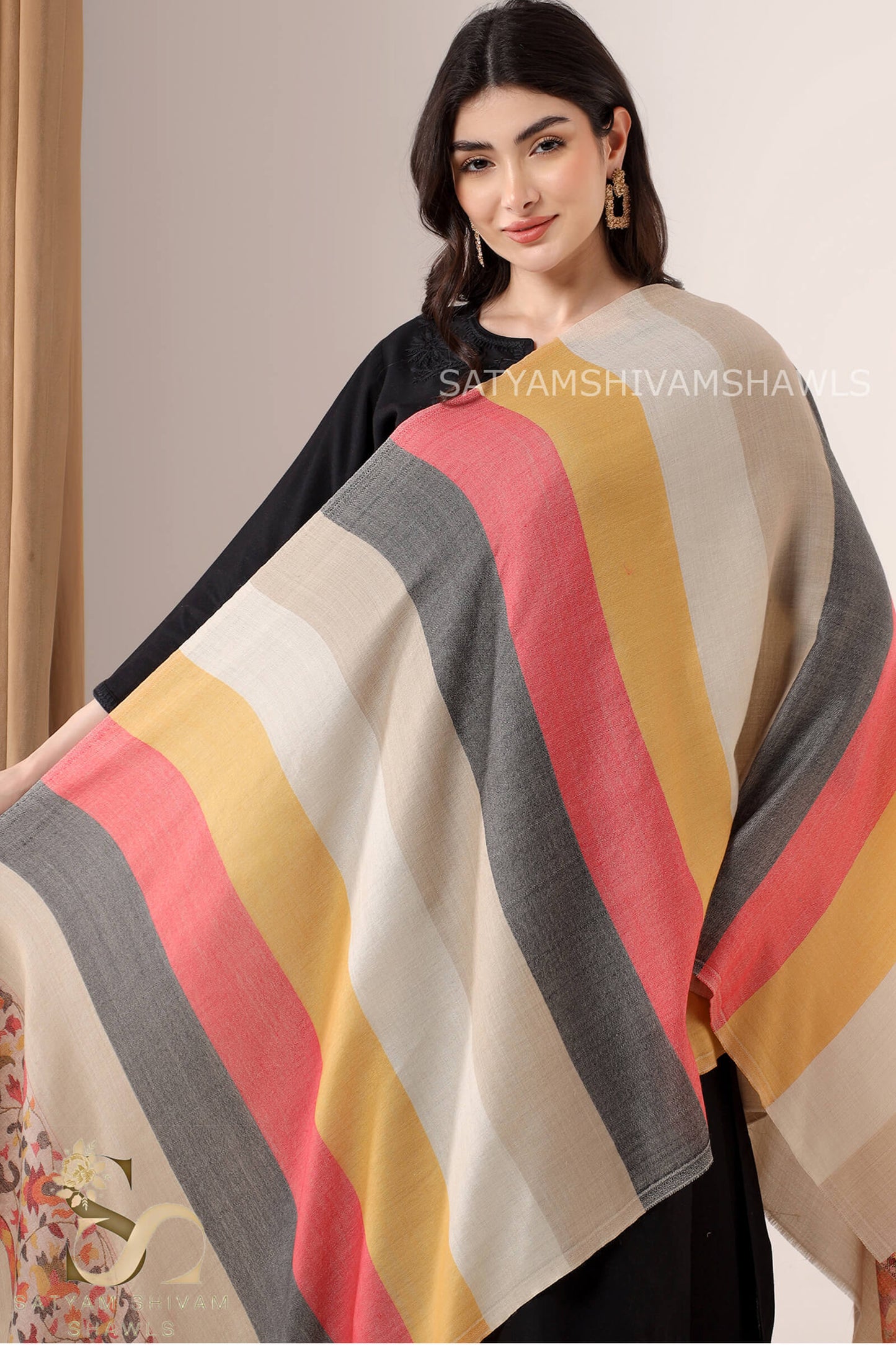 LADAKHI KANI WOVEN PALLA WITH ROYAL COMBINATION STRIPS,STOLE,SKIN