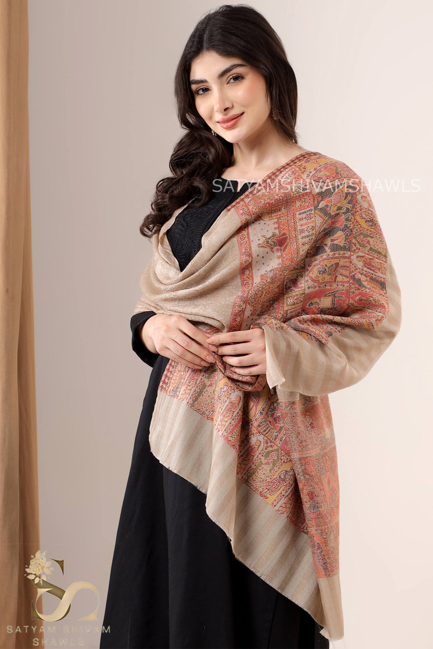 SHAAN-E-MAHAL KANI LUXURY PASHMINA PALLA STOLE,SKIN