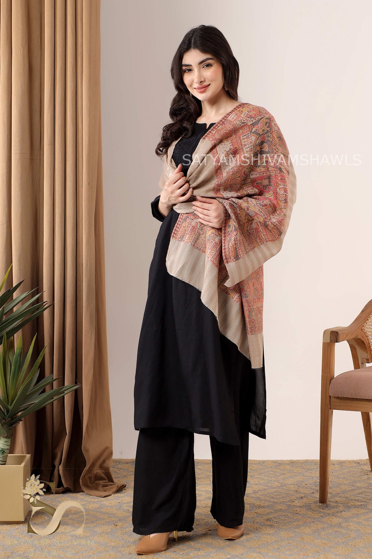 SHAAN-E-MAHAL KANI LUXURY PASHMINA PALLA STOLE,SKIN
