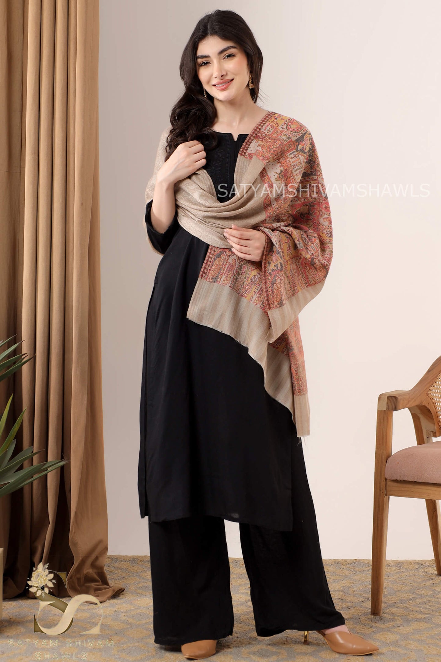 SHAAN-E-MAHAL KANI LUXURY PASHMINA PALLA STOLE,SKIN