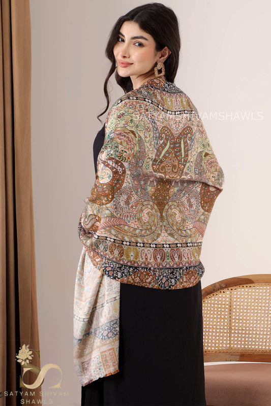 PAISLEY KALAMKARI WOMENS FINE SOFT SILK WOOL PRINT DESIGN STOLES