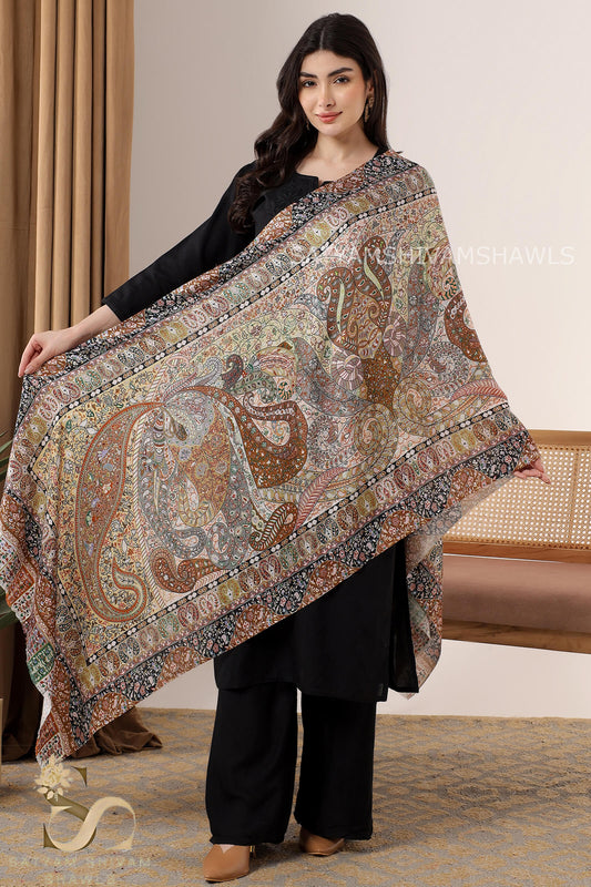 PAISLEY KALAMKARI WOMENS FINE SOFT SILK PRINT WOOL STOLE