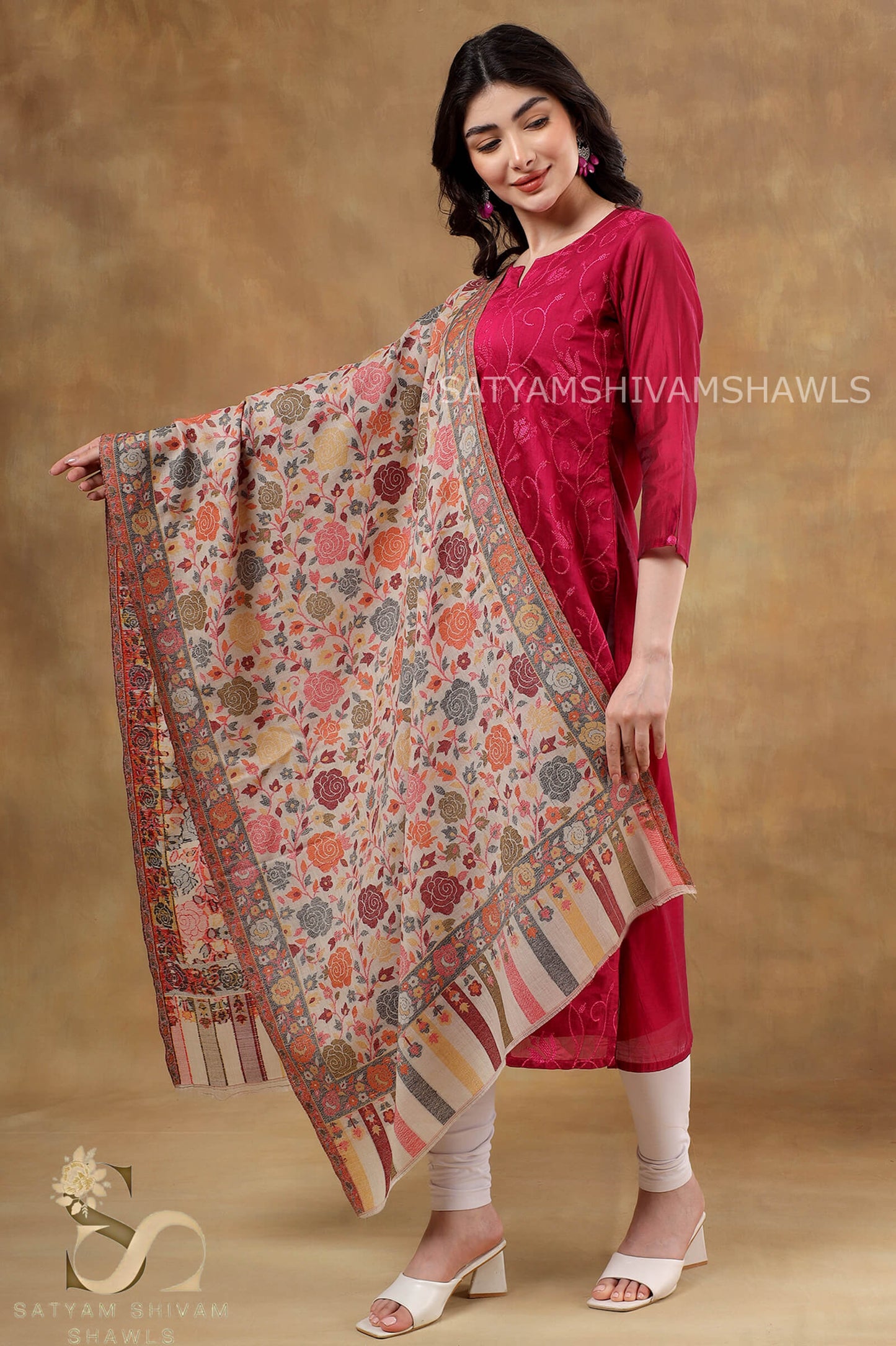 HIS AND HER SET OF MENS FINE WOOL PASHMINA BLEND KANI STOLE AND WOMEN FINE WOOL KANI WEAVED STOLE