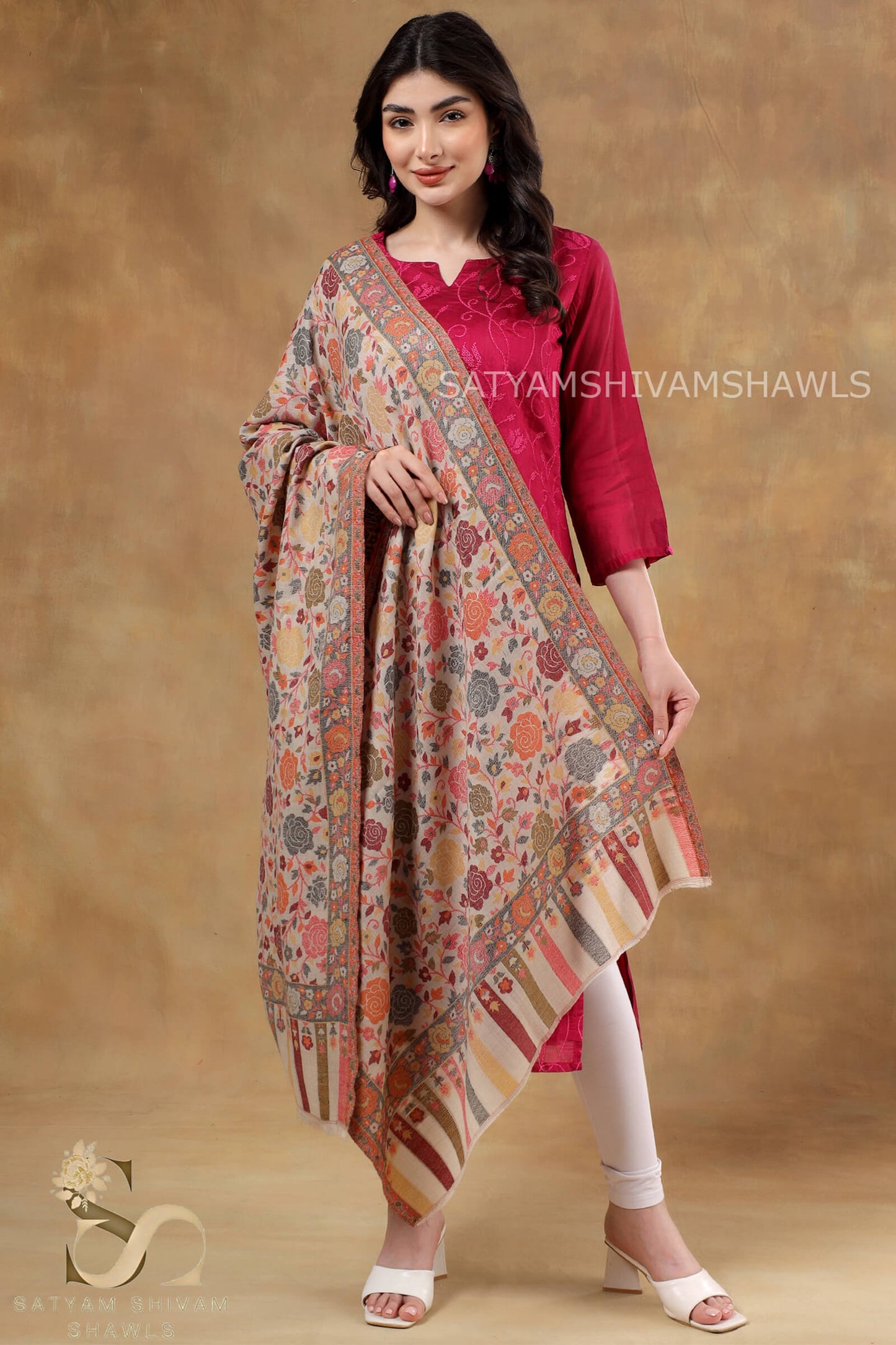 HIS AND HER SET OF MENS FINE WOOL PASHMINA BLEND KANI STOLE AND WOMEN FINE WOOL KANI WEAVED STOLE